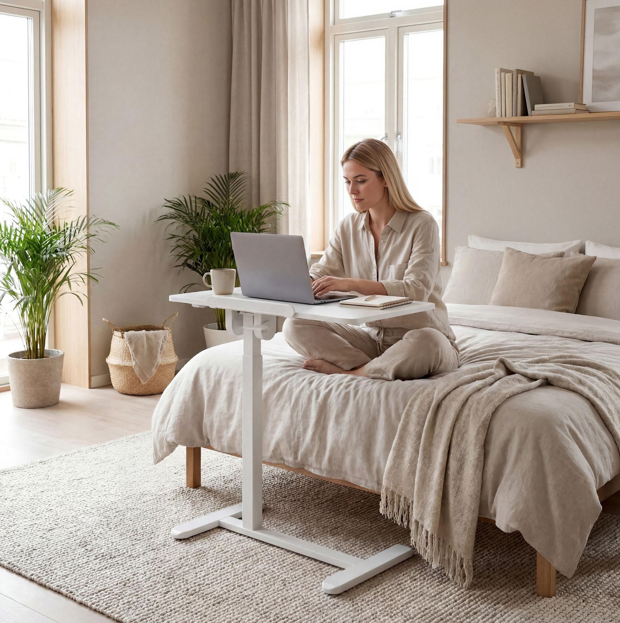 di volio Mobiler Schreibtisch SORINO höhenverstellbar mit Gasfeder, neigbarer Laptoptisch mit Rollen, Computertisch mit klappbarer Tischplatte (weiß)
