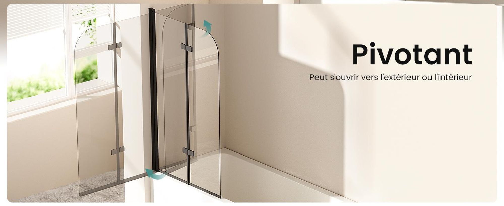 EMKE Paroi de douche 120x140cm, paroi de baignoire pliante, cadre noir mat, paroi de douche en NANO 6mm Easy Clean GLAS