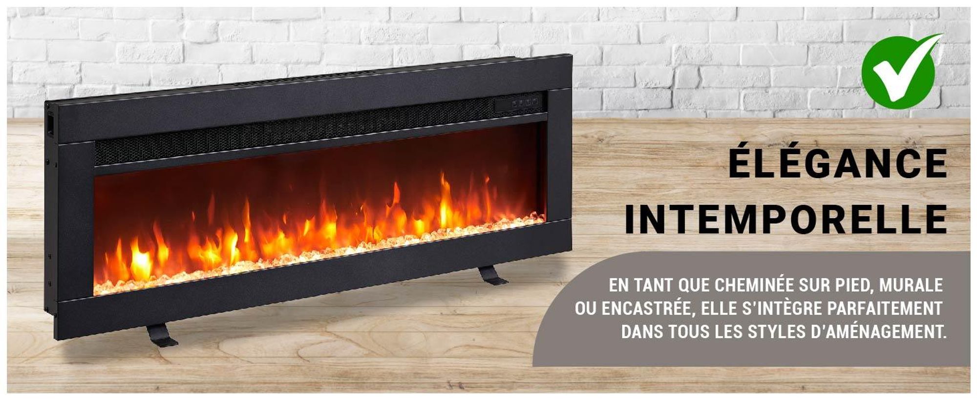 Cheminée électrique encastrable BALDERIA Agnes 36 – Puissance de chauffage jusqu'à 1 800 W, noire