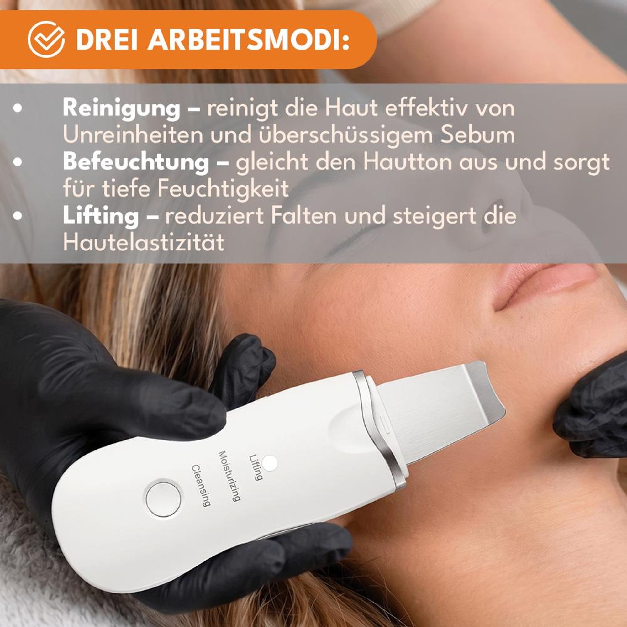 KRUMAD Skin Scrubber Ultraschall, Mitesserentferner Gesicht, 3 Stufen, Porenreiniger mit Akku, Gesichtsreiniger für porentiefe Reinigung, Schwarz