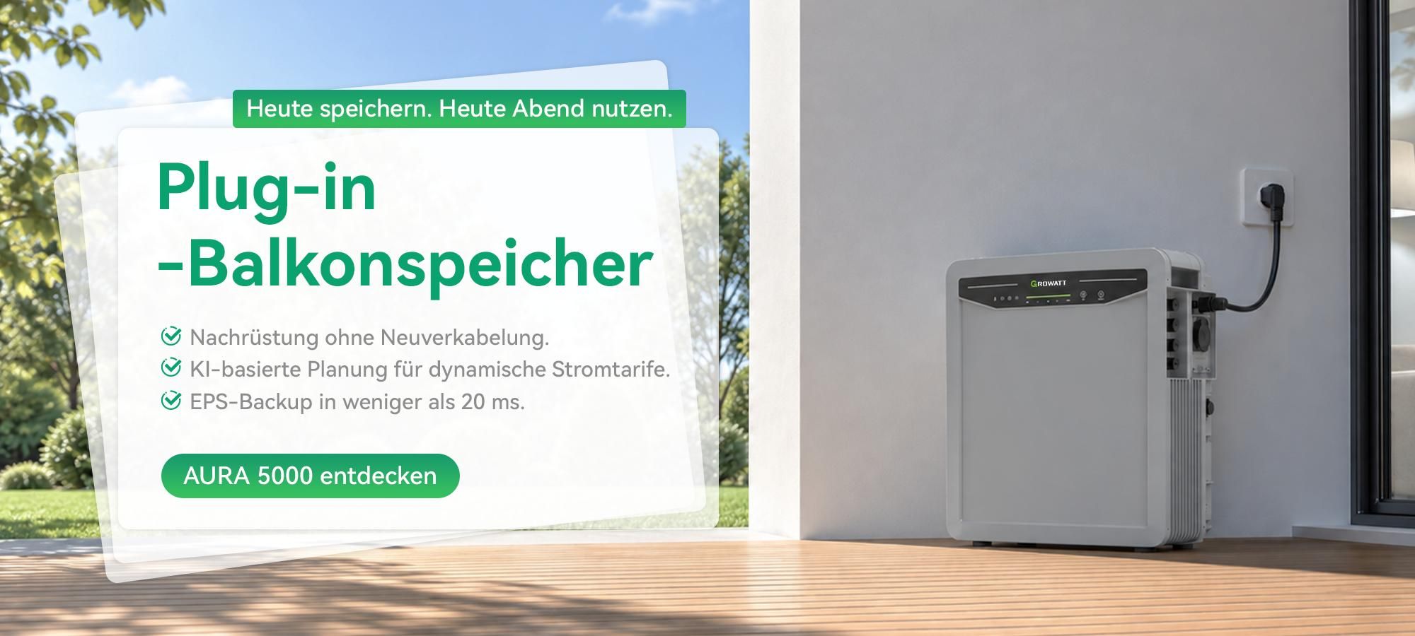 Powerness® Balkonkraftwerk Speicher, 5 kWh Growatt Aura 5000 mit 2300W PV-Eingangsleistung IP66 für Balkonkraftwerk (0% MwSt)