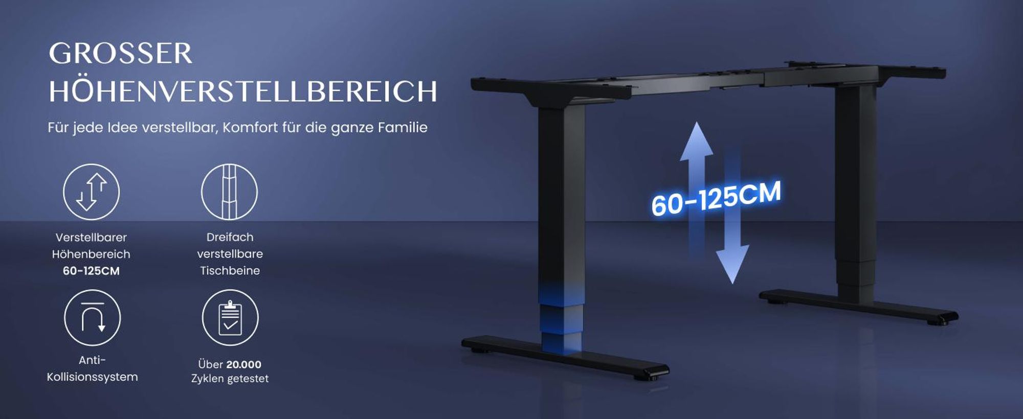 FLEXISPOT EC5 Plus Höhenverstellbarer Schreibtisch Elektrisch, 2 Motoren, 120 kg Tragkraft, USB-Anschluss, 3-fach-Teleskop, 4 Memory-Funktion, Grau