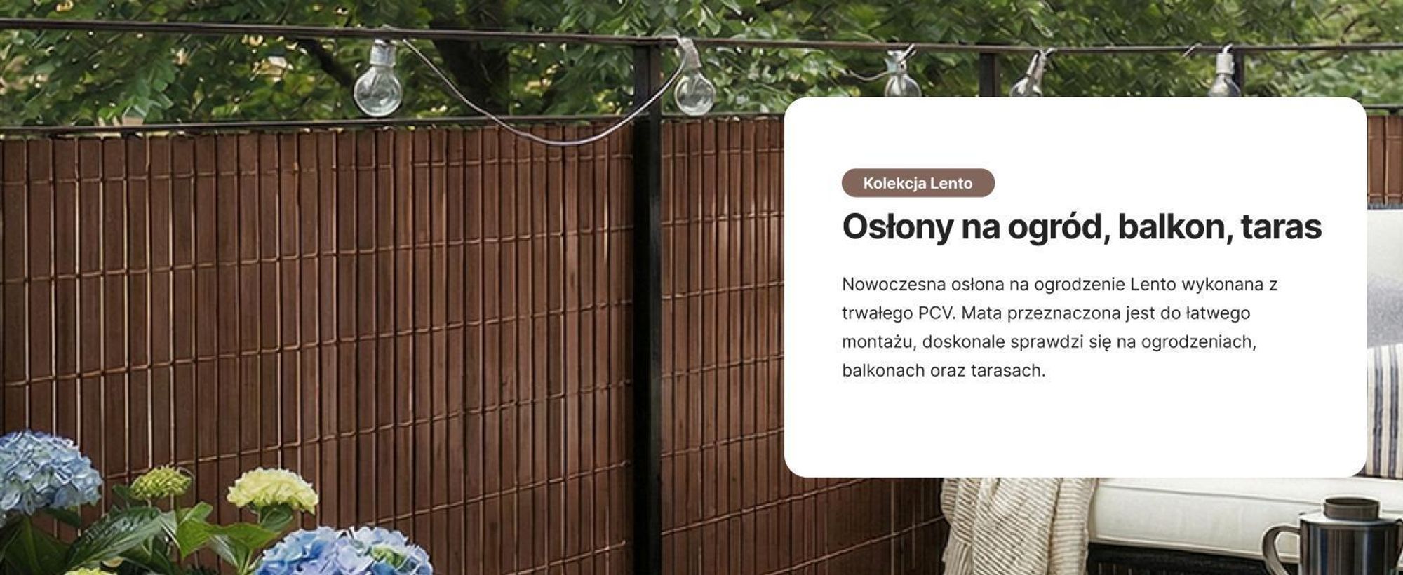Osłona na Balkon Taras Lento Marrone Mazovia Całoroczna, Odporna UV Mata na Ogrodzenie Brązowa PCV 100x300 cm