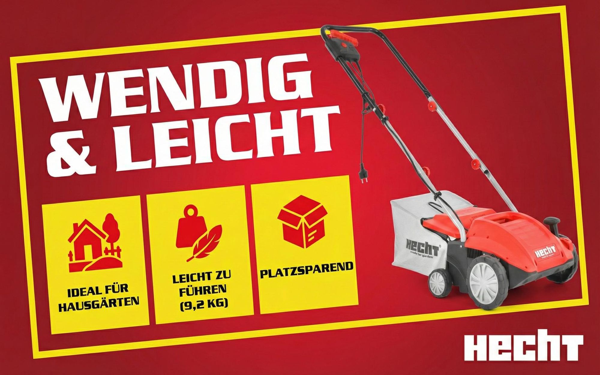 HECHT 1420 Vertikutierer Elektro | 2in1 Rasenlüfter | 32 cm Arbeitsbreite | 1500W | 35L Fangkorb | 16 Messer