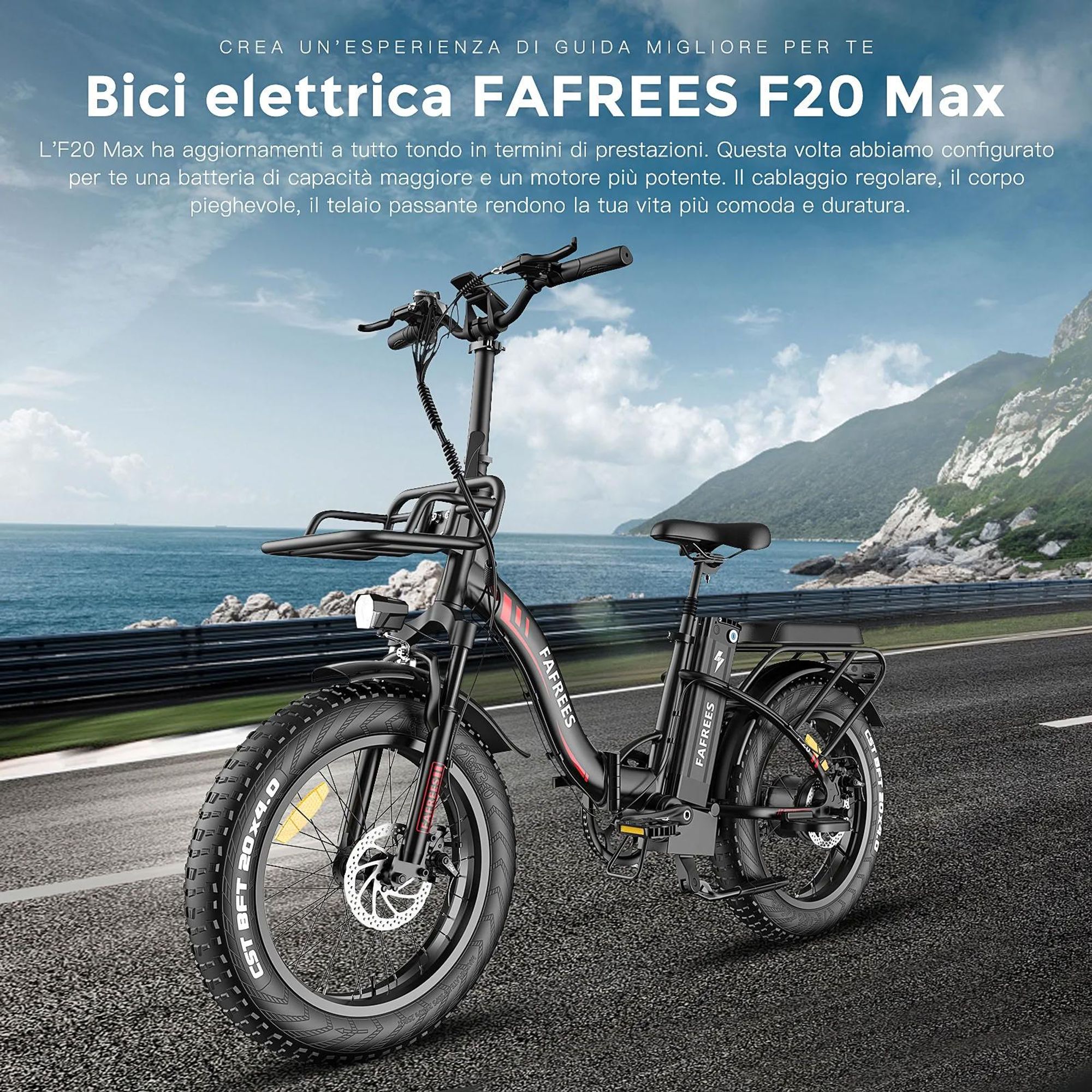 Electric Bike FAFREES F20 Max - Batteria 48V30AH Pneumatico 20" Freno a disco meccanico - Nero