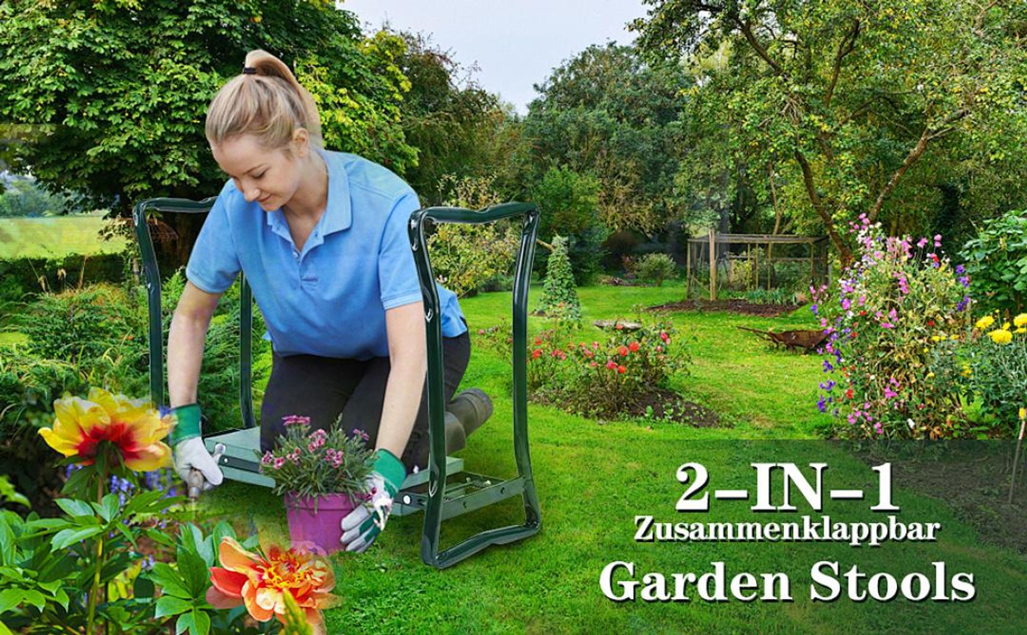Faltbar Garten Arbeitshocker Gartenbank Kniebank Gartenhocker Sitzbank bis 150kg