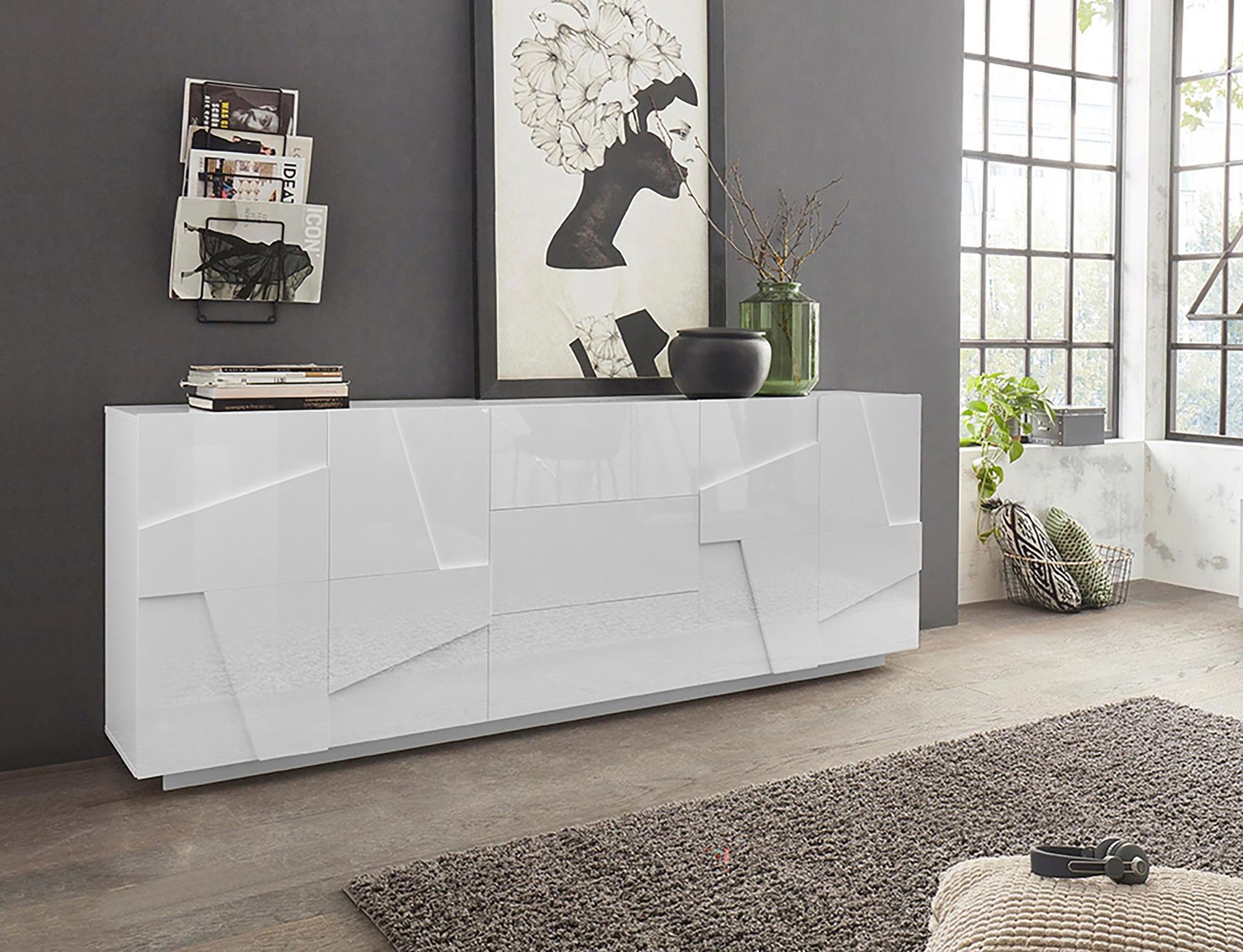 Piacenza III – Sideboard mit reichlich Stauraum und Weiß-Hochglanz-Design