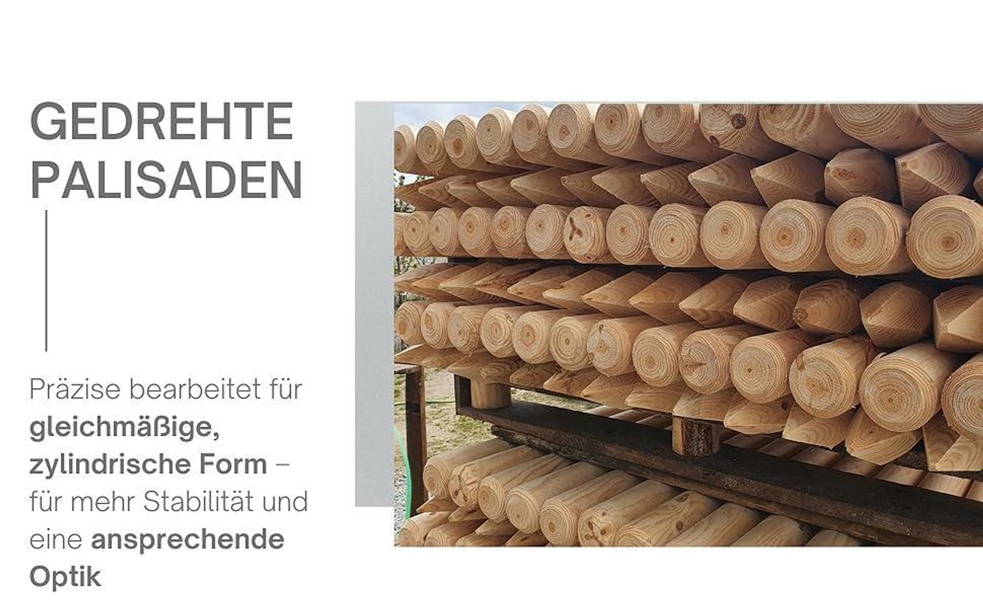 TIMBERMIK ø 8cm 2-Pack Spitze Holzpalisaden Länge: 240 cm Holzpfähle Garten Palisade Kieferholz Zaunpfosten Witterungsbeständig Nicht Imprägniert