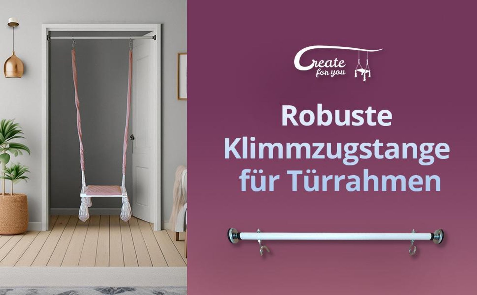 Create for you® - Klimmzugstange, für Türrahmen, mit Haken, Weiß - 80cm