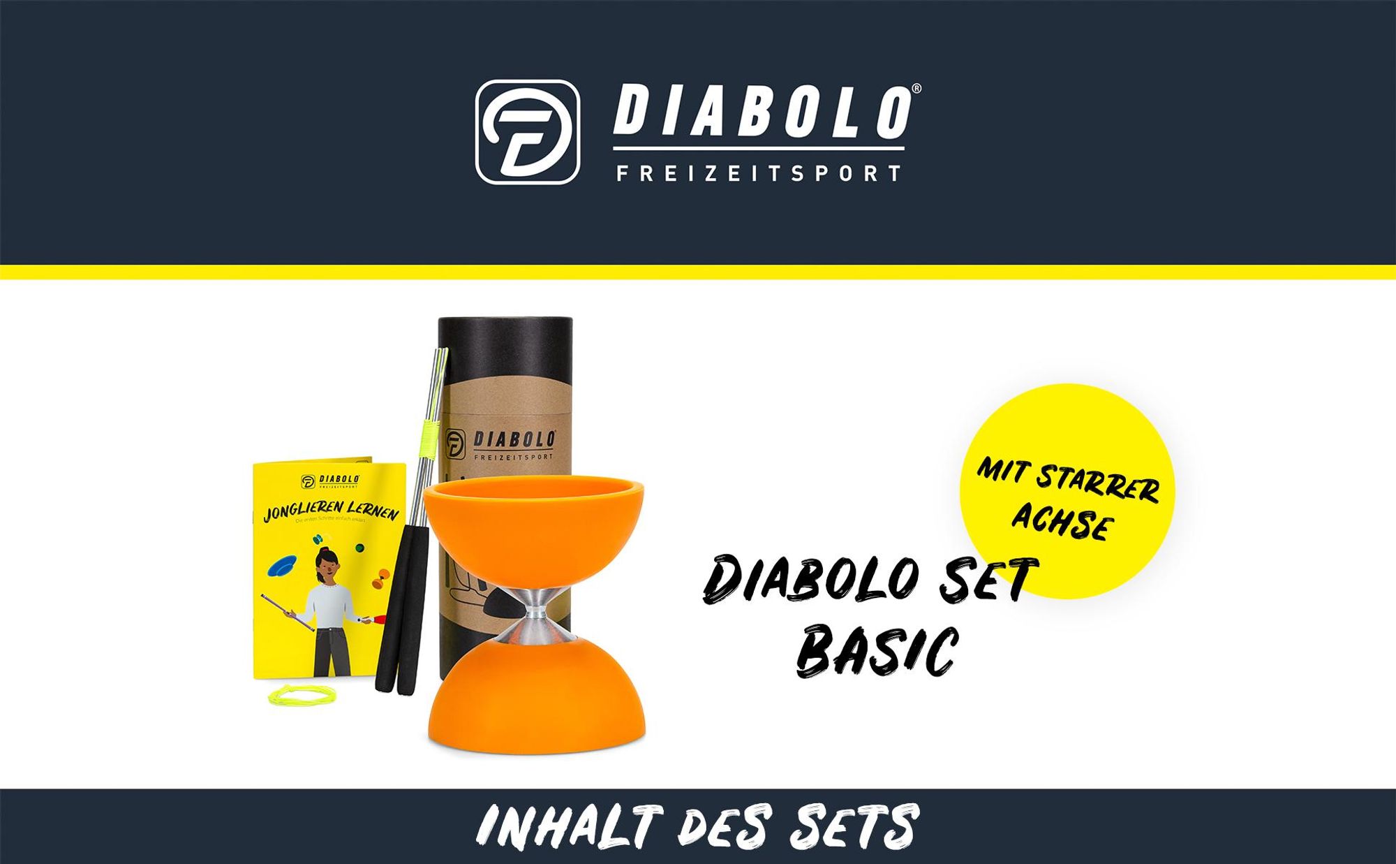 Diabolo Freizeitsport Diabolo Set Basic mit Schnur und Alu-Handstäben - Orange
