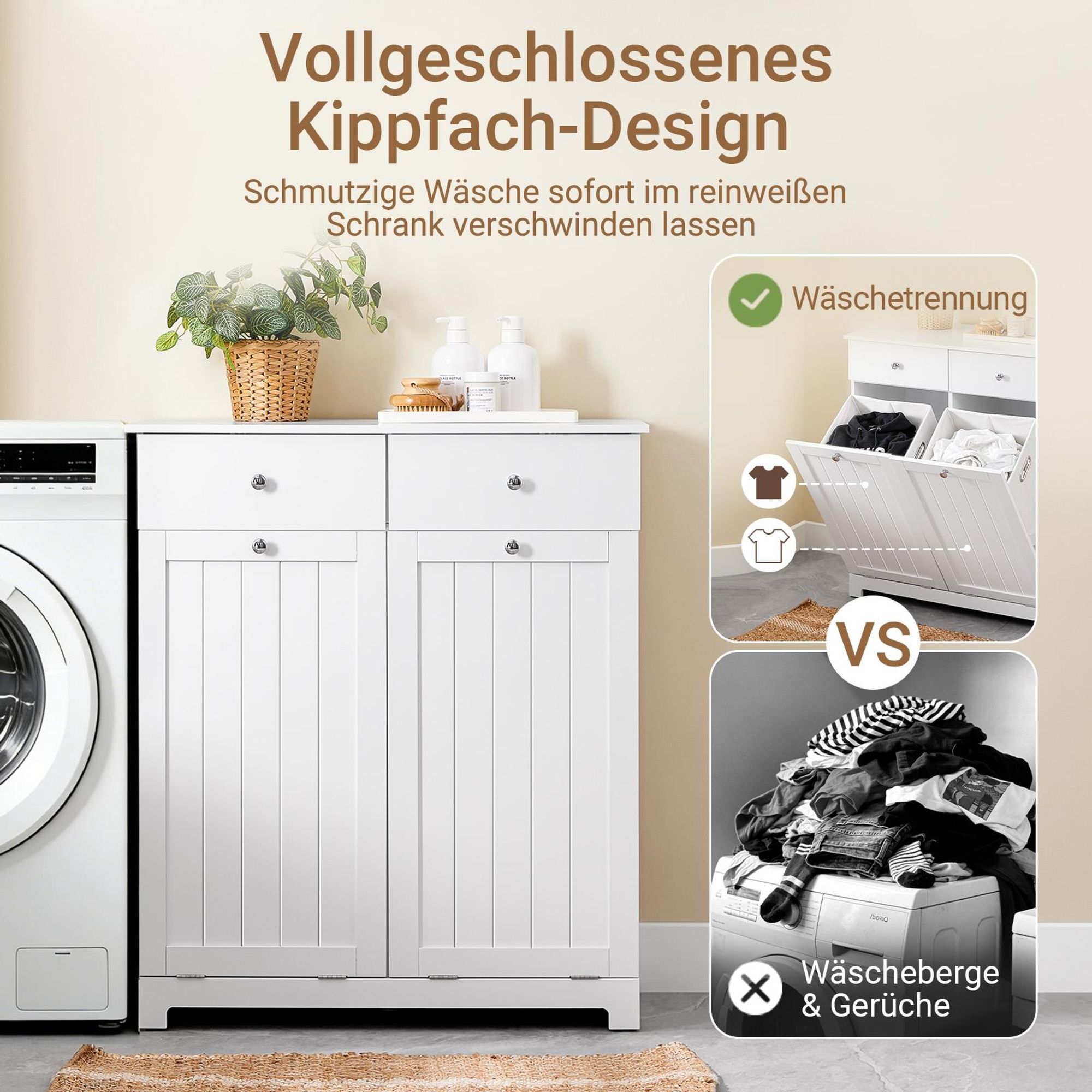 SoBuy Wäscheschrank Aufbewahrungsmöbel Weiß Skandinavisch BZR33-II-W