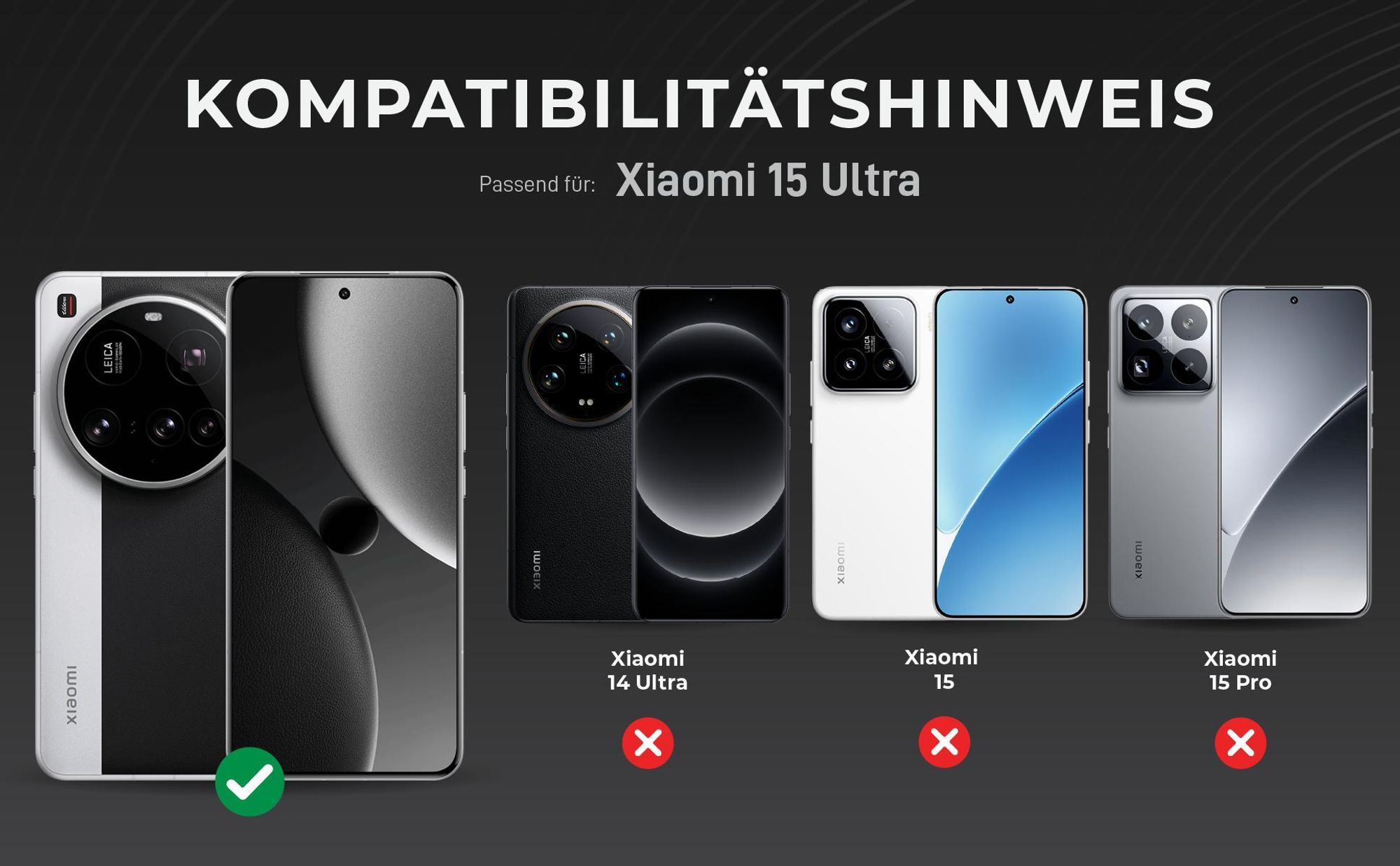 Kompatibilitätshinweise Kameraglas für Xiaomi 15 Ultra