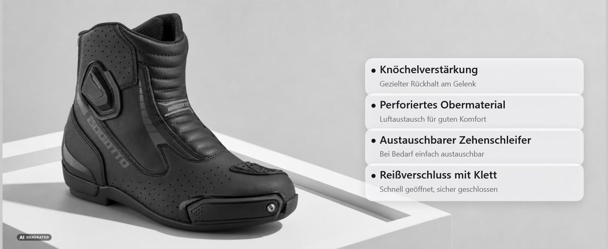 Bogotto Cartagena perforierte Motorrad Stiefel, schwarz, 42