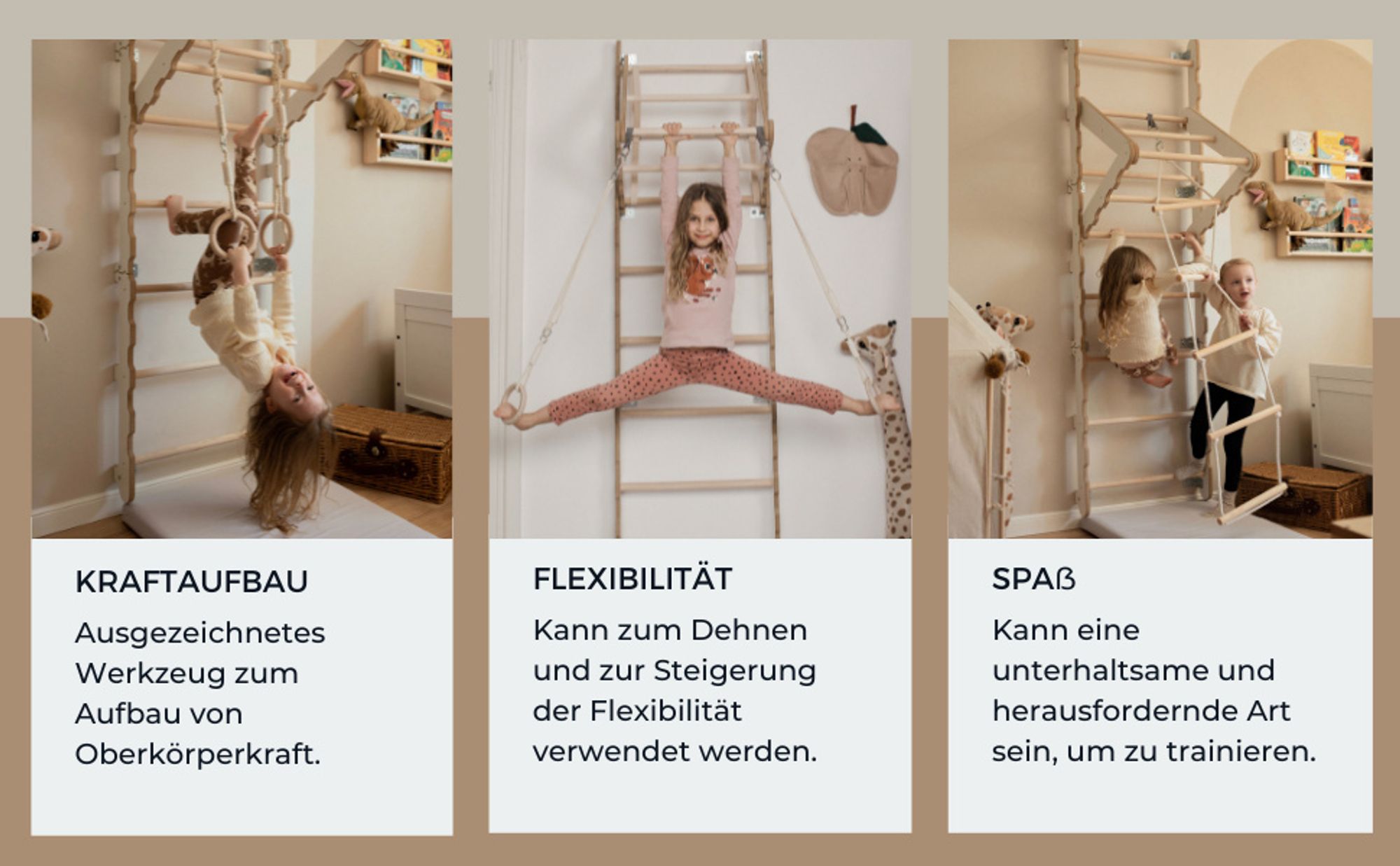 MAMOI® Klettergerüst Indoor, Sprossenwand für kinderzimmer, Turnringe kinder für klettern, Kletterwand und spielgeräte, Turngeräte mit Klimmzugstange