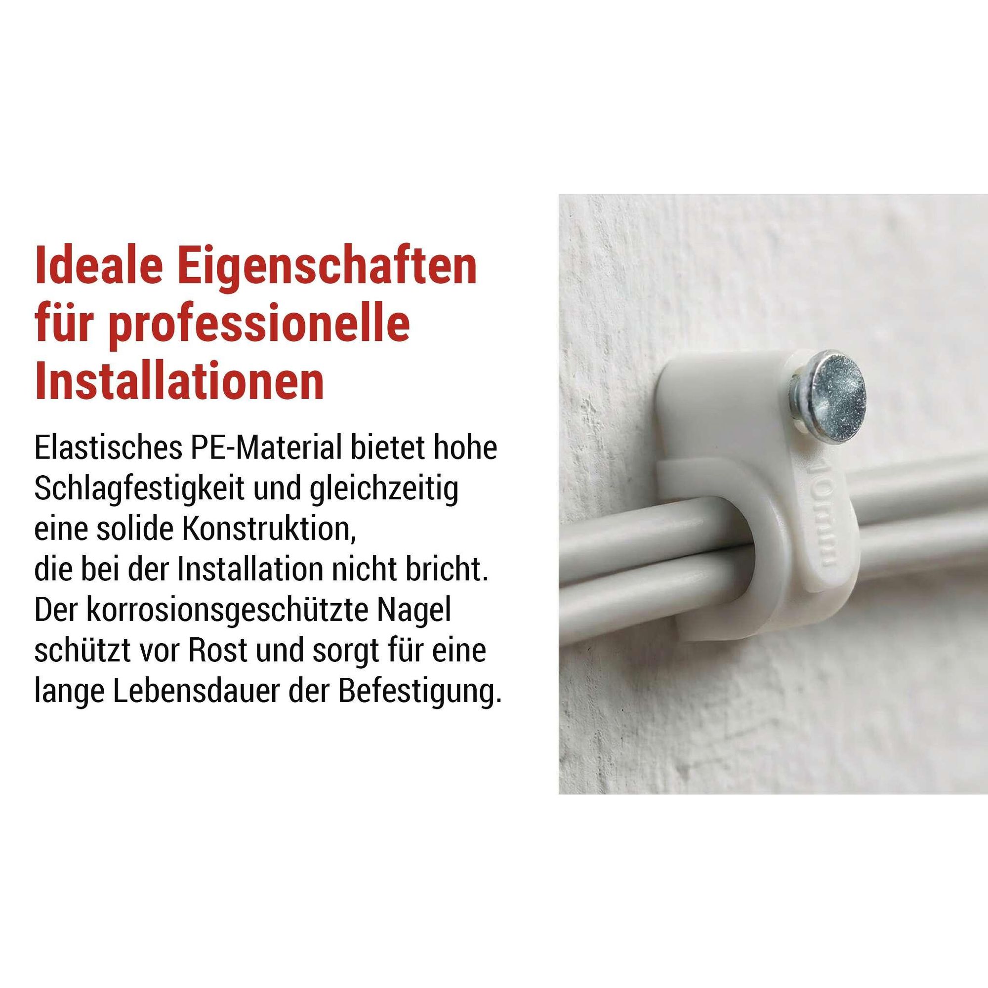 EMOS 50 Stück Kabelschellen mit Nagel, für Ø 10 mm, bruchfester PE-Kabelhalter mit Stahlnagel für Innen, rostfrei, -40–80°C, weiß, A2826
