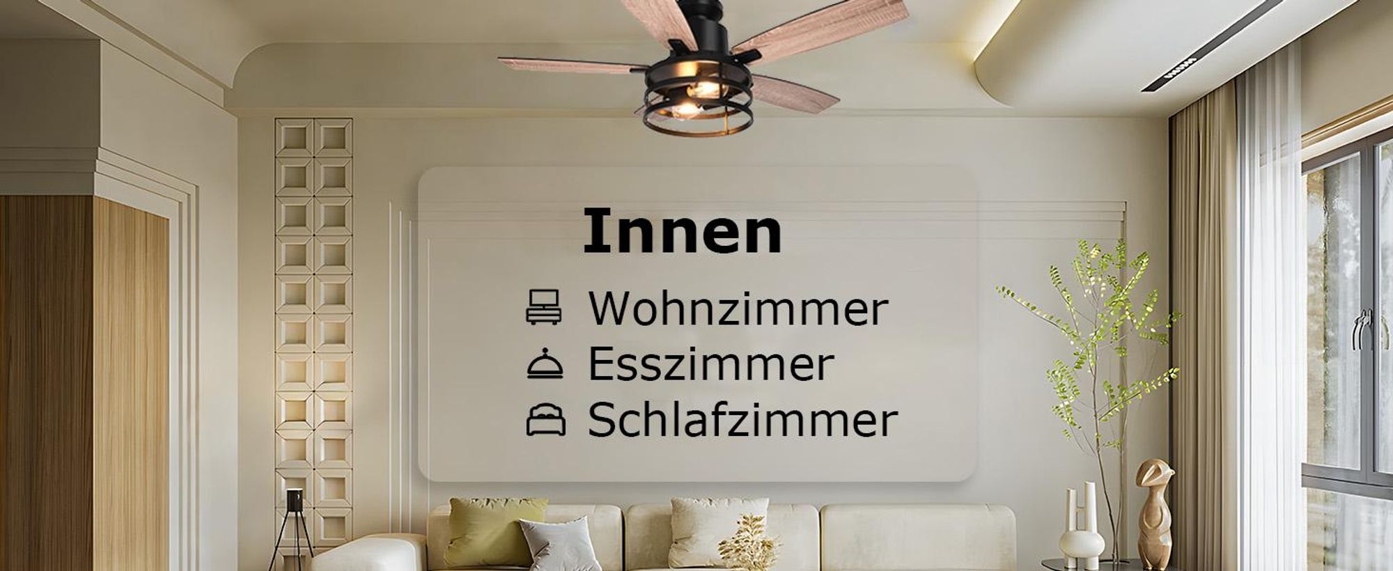 132cm Deckenventilator mit Beleuchtung und Fernbedienung, DC Motor, 2x E27 Glühbirnen, 6 Windgeschwindigkeit, Timer, für Wohnzimmer Küche Esszim