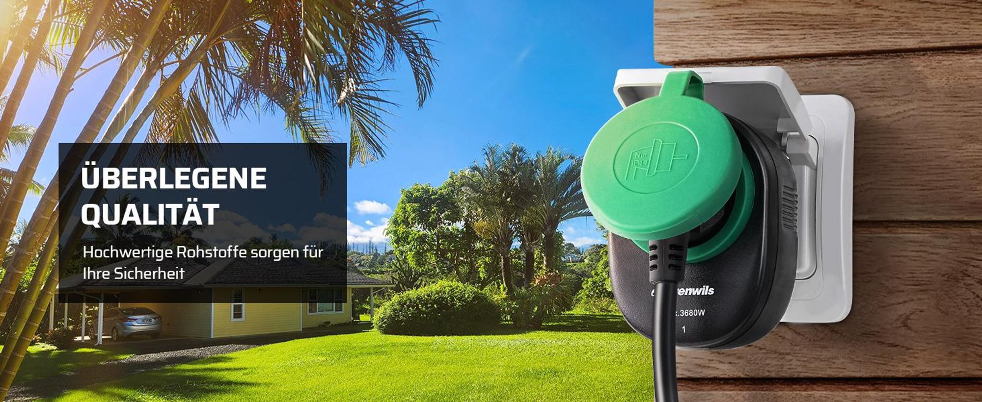 DEWENWILS Funksteckdose mit Fernbedienung, Außensteckdose IP44, Schwarz, 3680W