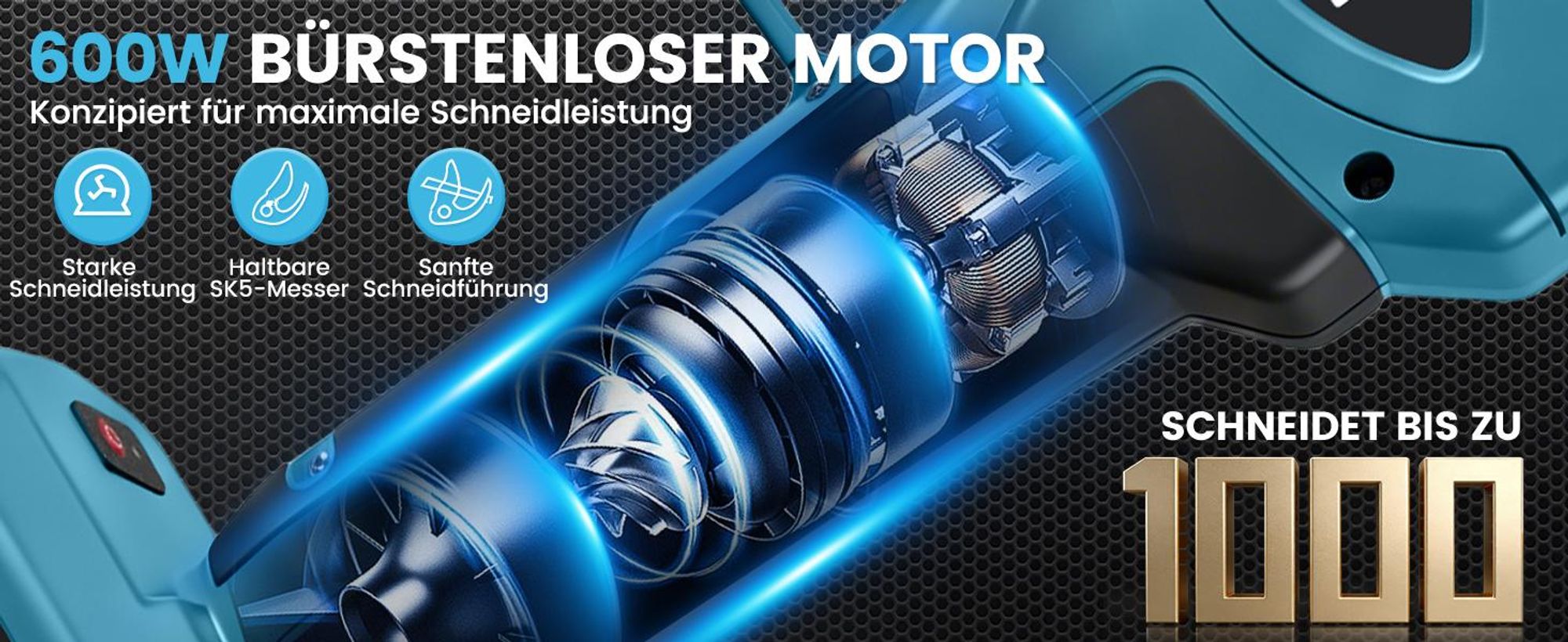 Akku-Astschere Bürstenloser Motor, Elektrische Gartenschere kompatibel mit Makita 18V Akku, mit 2x 2Ah Akku, 28-45mm Schnittdurchmesser für Zweige