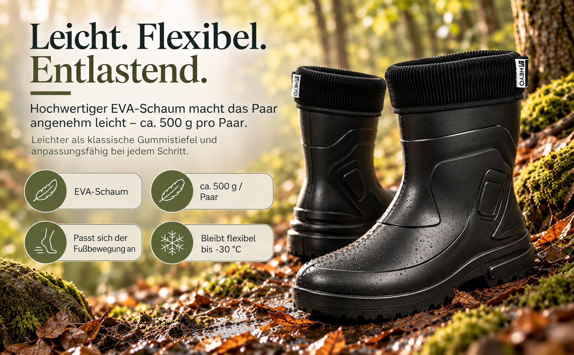 Damen Gummistiefel Halbhoch Regenstiefel HEYO Wasserdicht Gefüttert Stiefel Stiefeletten für Herbst Winter Jessy 38