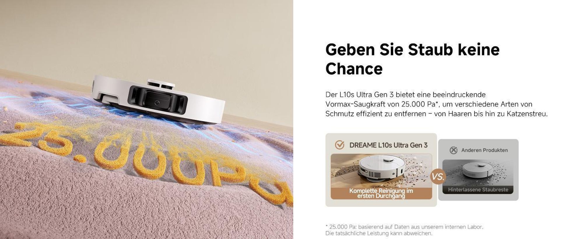 Dreame L10s Ultra Gen3 Staubsauger Roboter mit Wischfunktion&Selbstreinigender Mopp,25KPa Saugleistung,Haustiermodus,All inOne Dock,Teppichreinigung