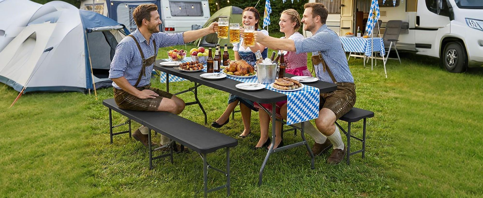 180cm Bierzeltgarnitur Klappbar Festzeltgarnitur mit Tragegriffe Gartenmöbel Set
