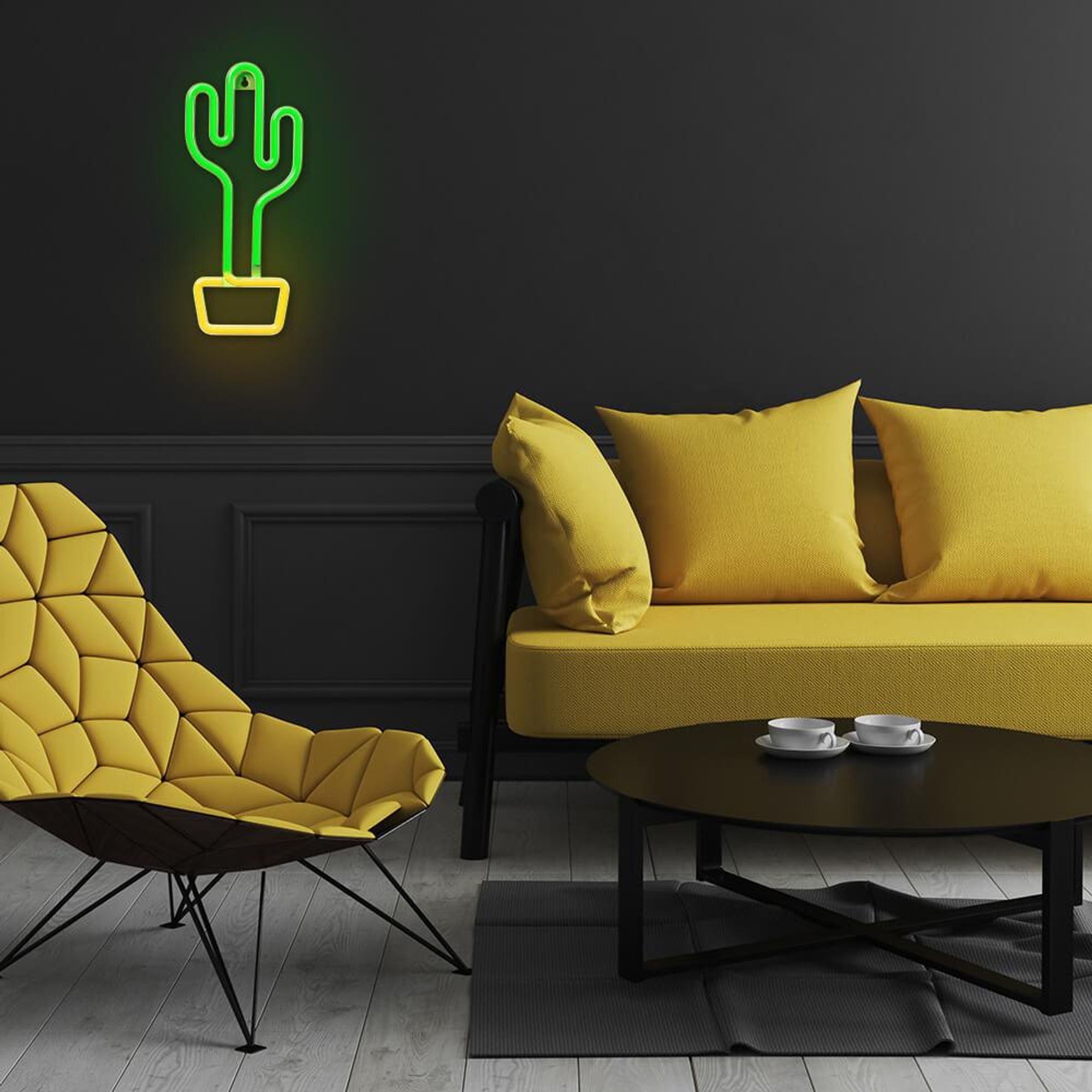 Neon LED Wandleuchte KAKTUS orange/grün Bat + USB FLNEO2 T-90839 PLASTROL