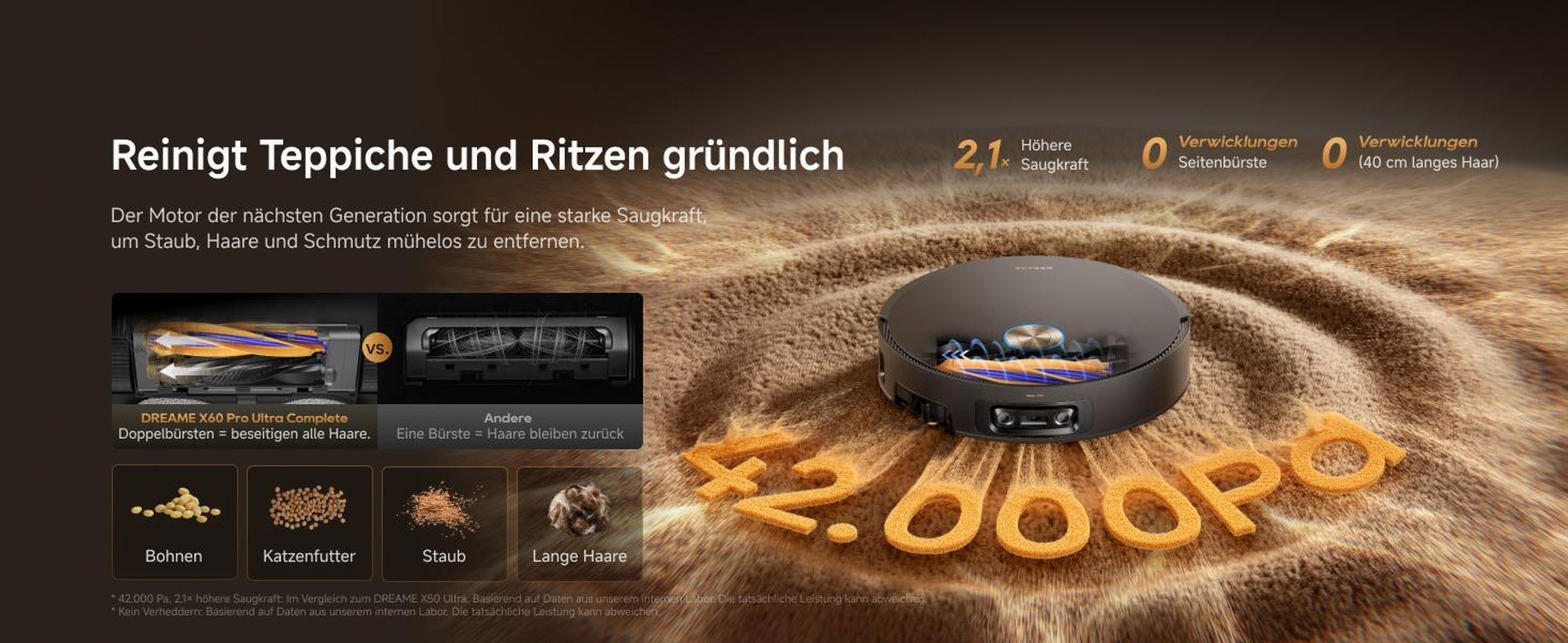 Dreame X60 Pro Ultra Complete Staubsauger Roboter mit Wischfunktion,42kPa Saugkraft,Doppelter UltraExtend-Arm,Zwei KI-Kameras,Selbstreinigung,Grau