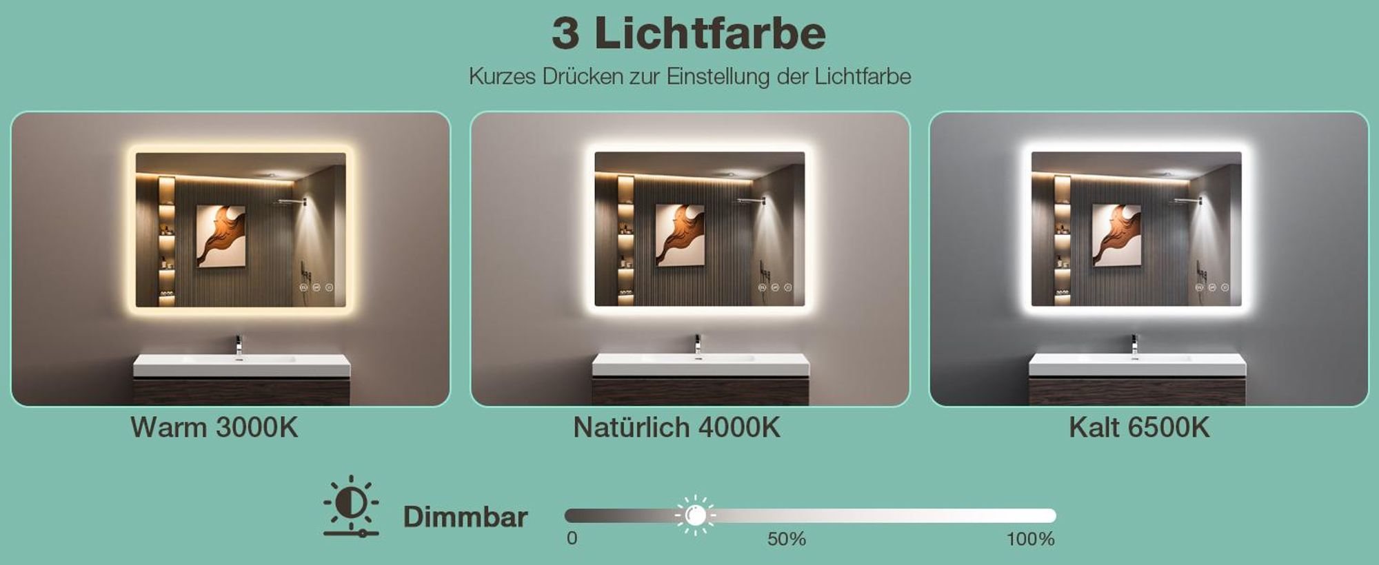 GIMBELEN Badezimmerspiegel Led Badspiegel 80x60 cm, Rechteckig, Touch-Schalter, Dimmbar, 3 Lichtfarbe Einstellbare Spiegel Bad mit Beleuchtung, Vertik