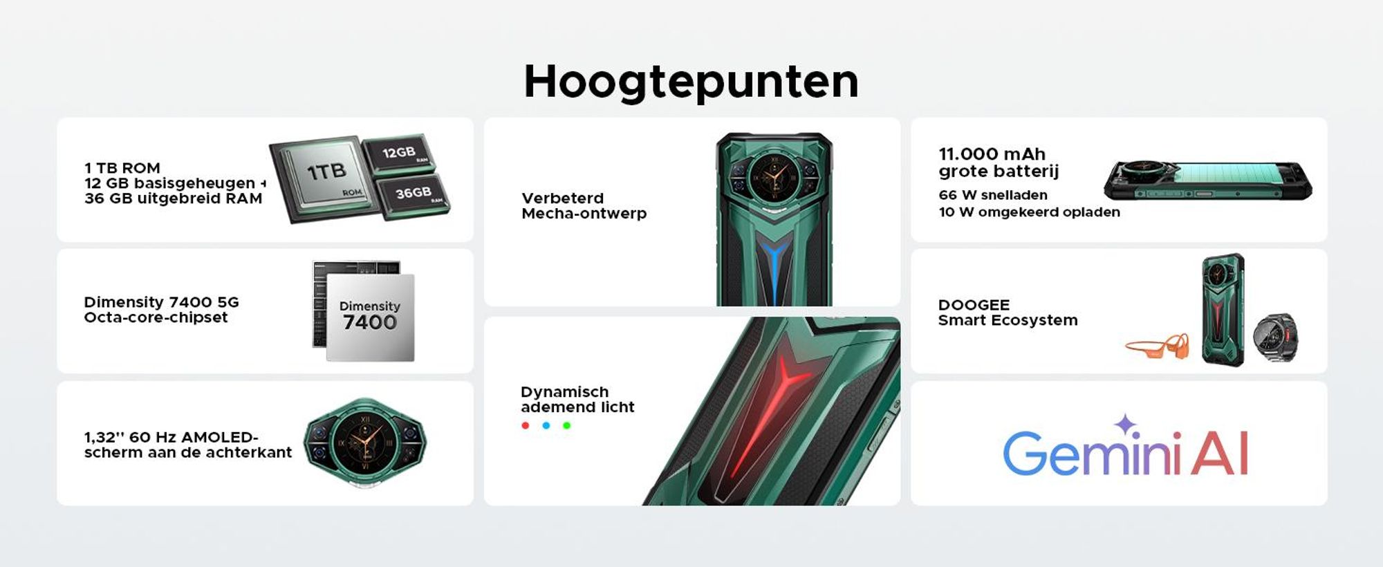 DOOGEE S200 Ultra robuuste smartphone, 5G, IP68/IP69K, 6,72" 120Hz, 1,32" AMOLED-scherm, 11000mAh batterij, 66W opladen, 48GB+1TB opslag, 100MP camera