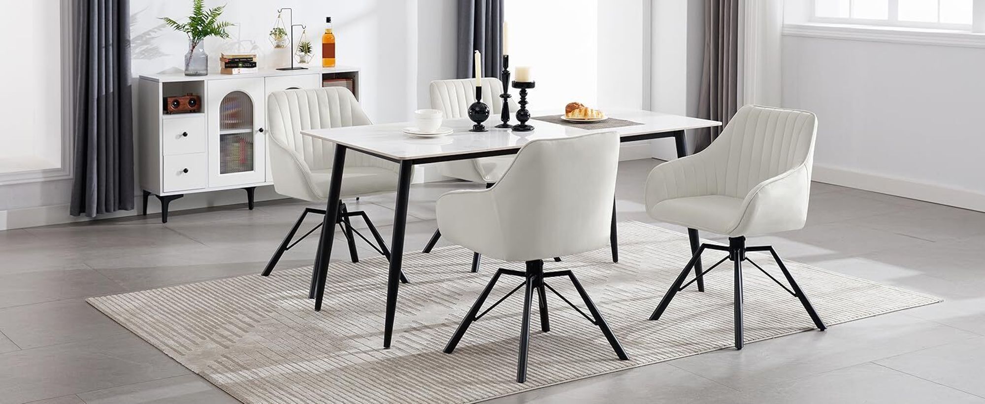 WULTU Esszimmerstühle drehbar 6er Set, Samt Sessel Wohnzimmer, Metallbeine, dunkelgrau