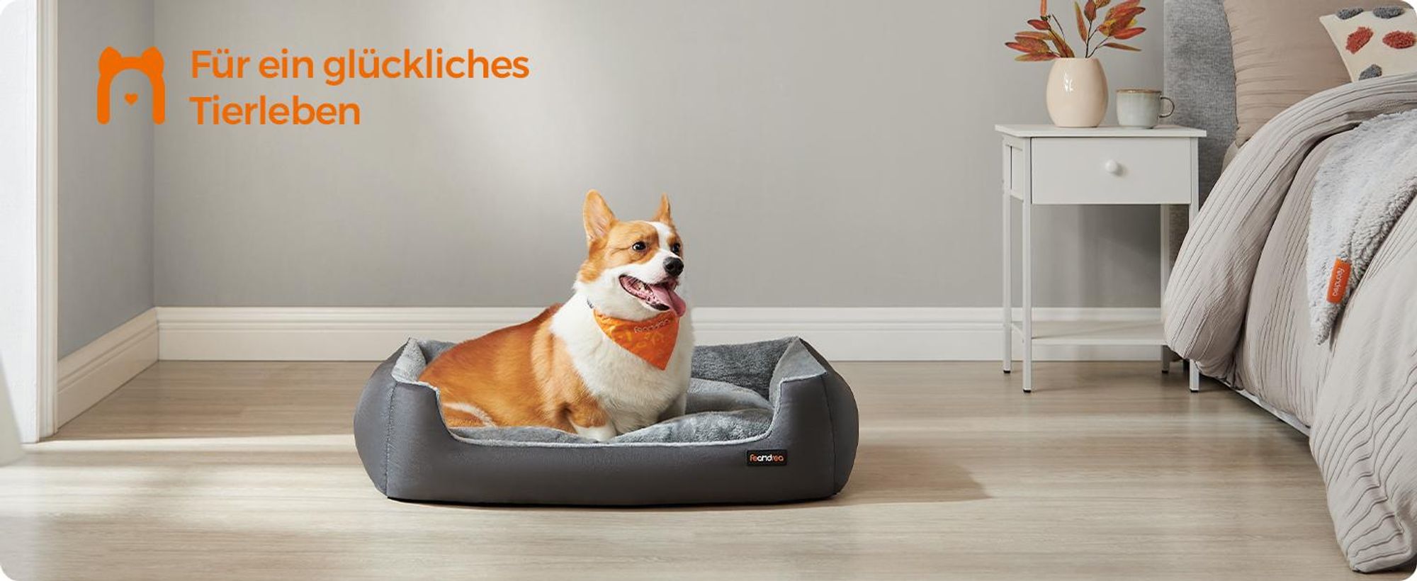 FEANDREA Hundebett, Hundekorb mit Wendekissen, 85 x 65 x 21 cm, schiefergrau-taubengrau