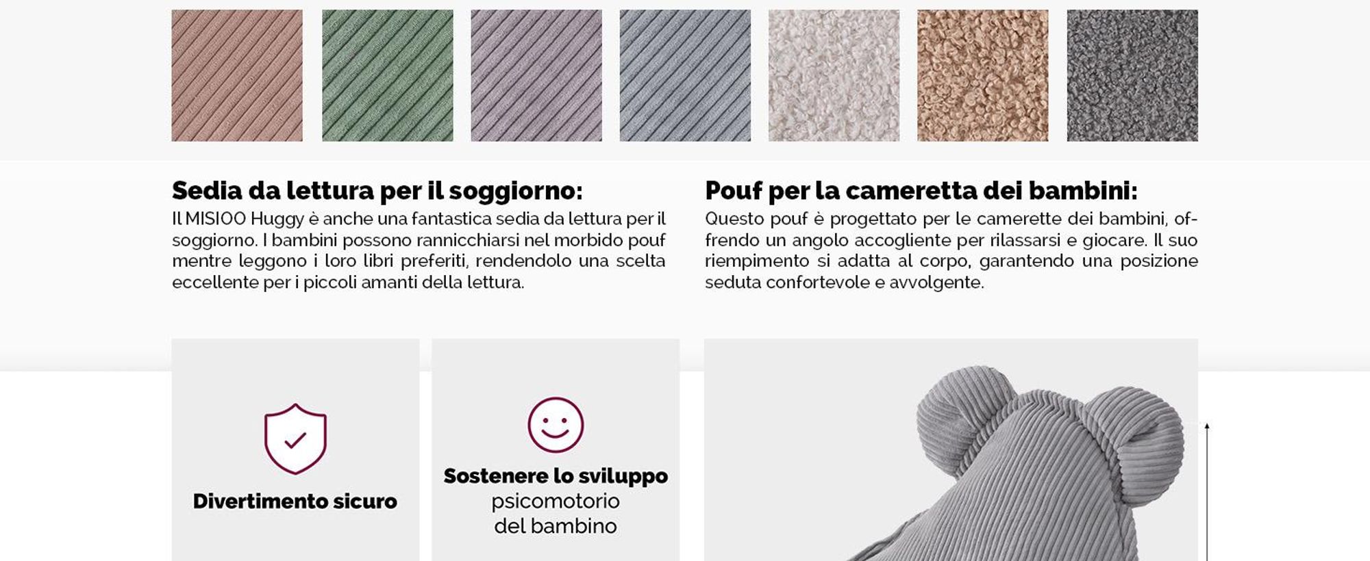 MISIOO Beanbag Kids - Lavabile - - Struttura robusta e morbida - Materiale in corda - 68x45 cm - Perfetto per la cameretta dei bambini - Grigio