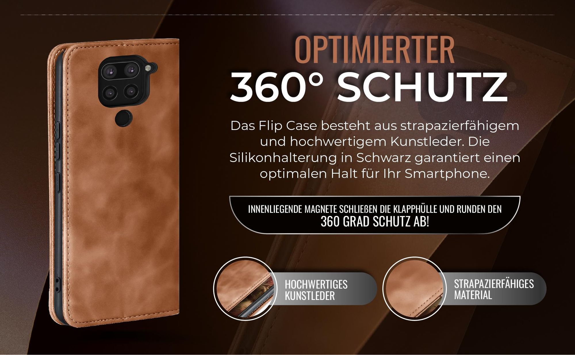 Hellbraune Handyhülle für Xiaomi Redmi Note 9 mit 360 Grad Schutz