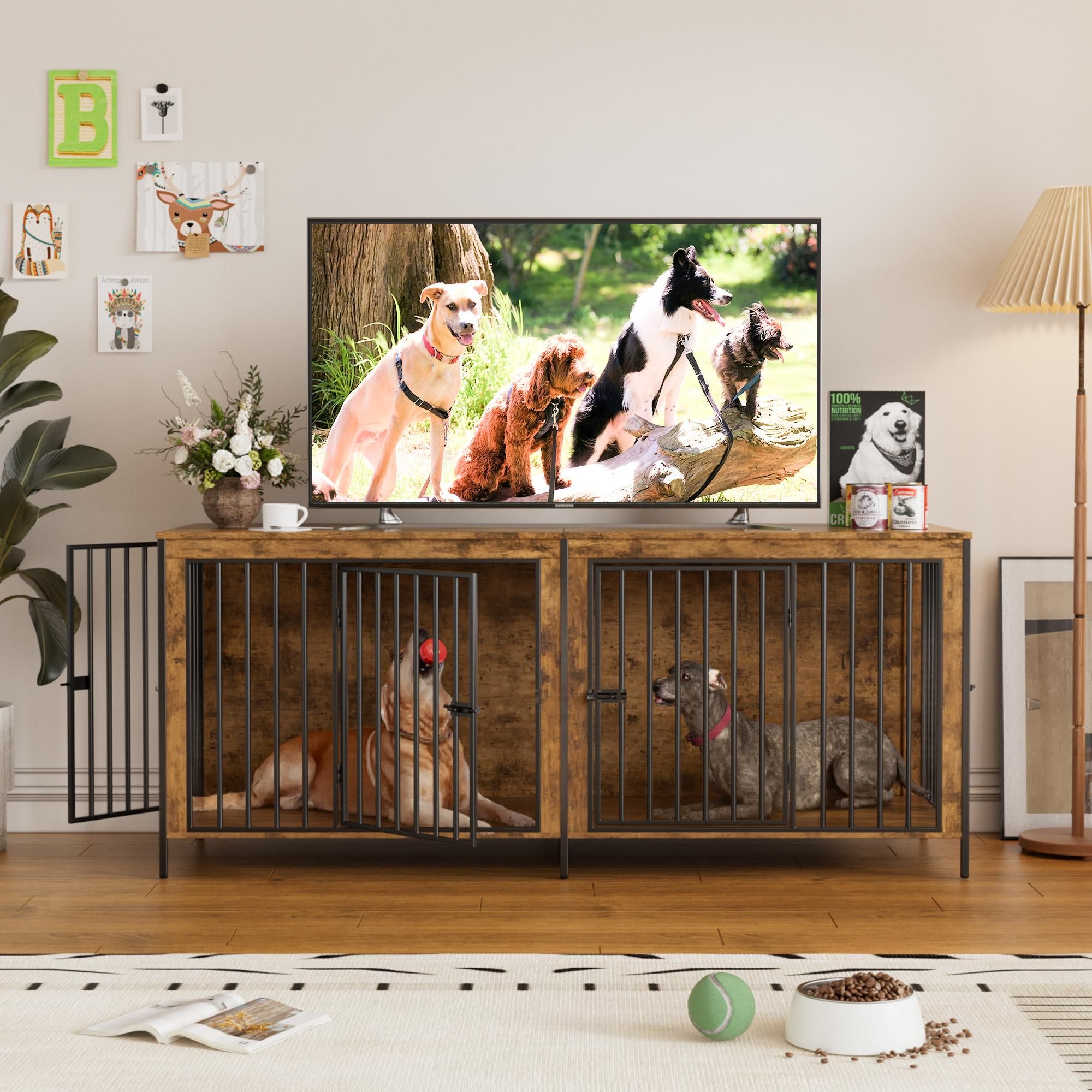 Hundekäfig mit 4 Türen 2 Hunde mit Trennwand, 200*70*85CM Hundebox Hundehaus mit Tischoberfläche, XXL Stabile Hundehütte für große Hunde, bis zu 200KG