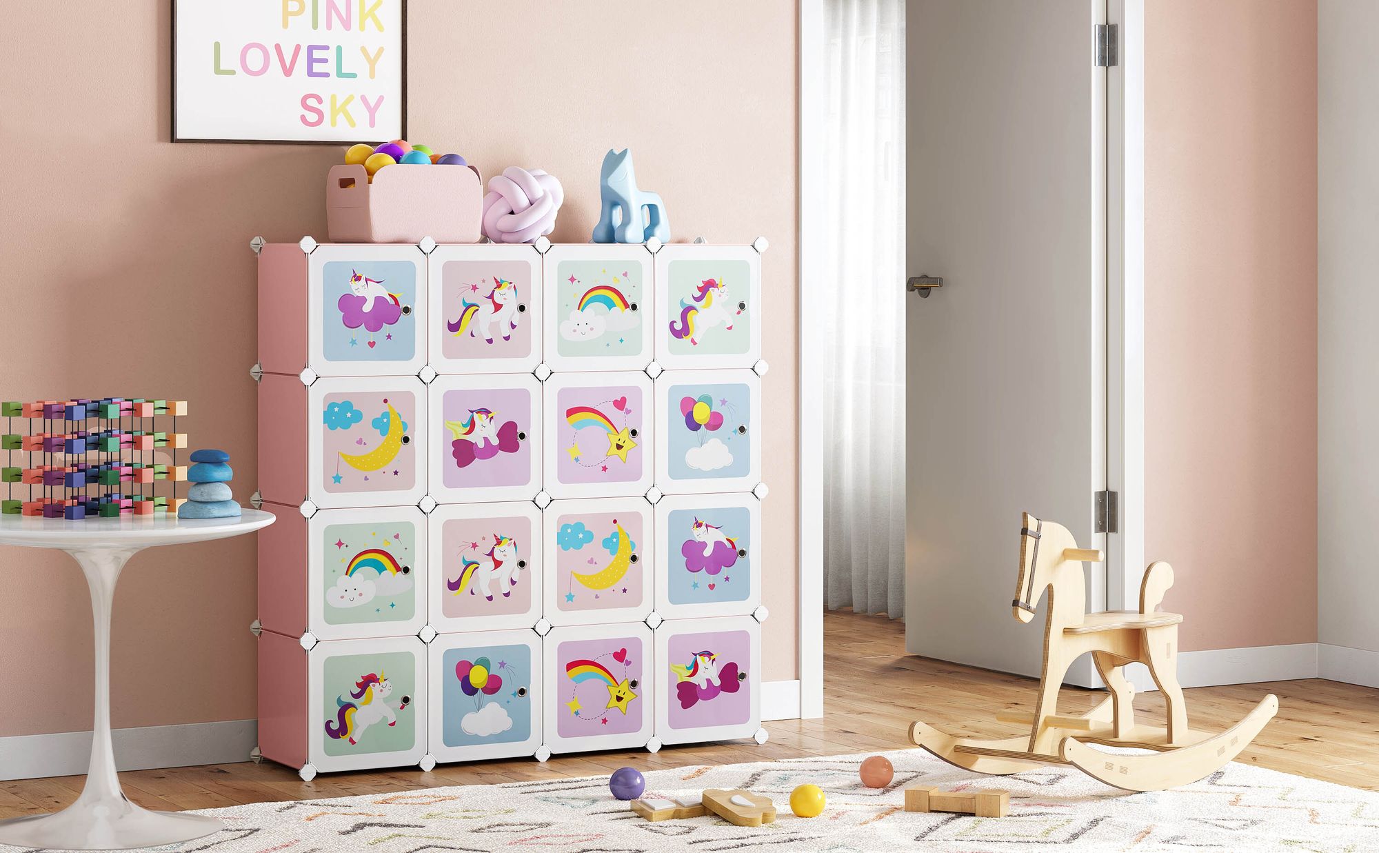 SONGMICS Kinderregale，Kleiderschrank Schuhregal aus Kunststoff, Mehrzweck