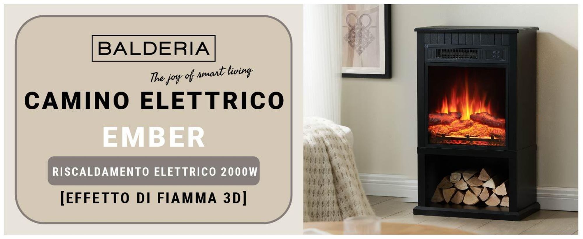 Camino elettrico BALDERIA Ember - Camino da appoggio - nero
