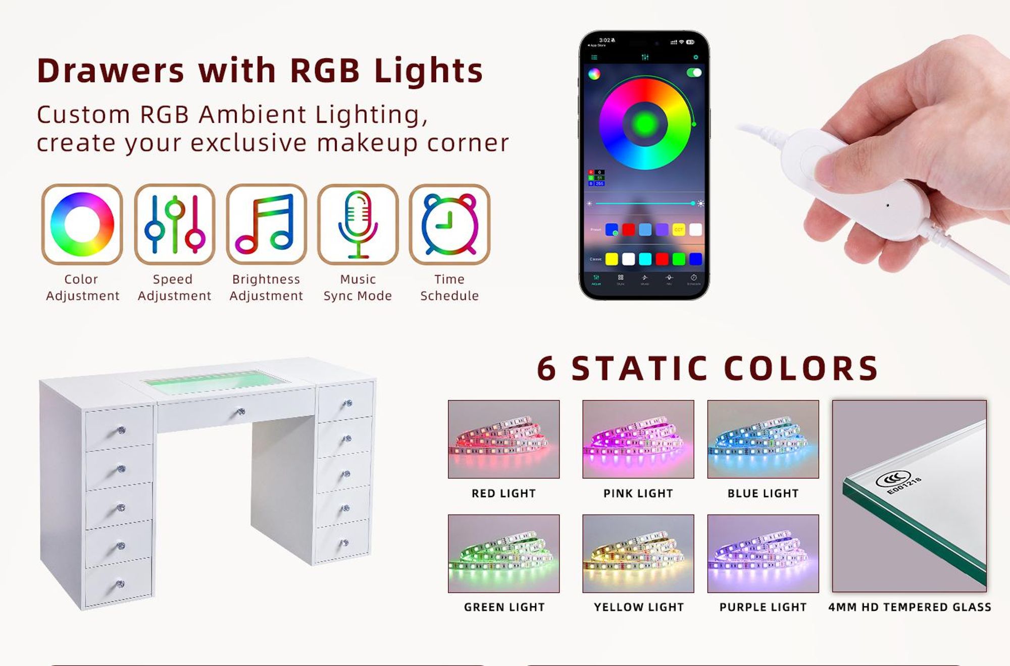 VANITII Coiffeuse avec éclairage LED Blanc 130 x 55 x 81 cm