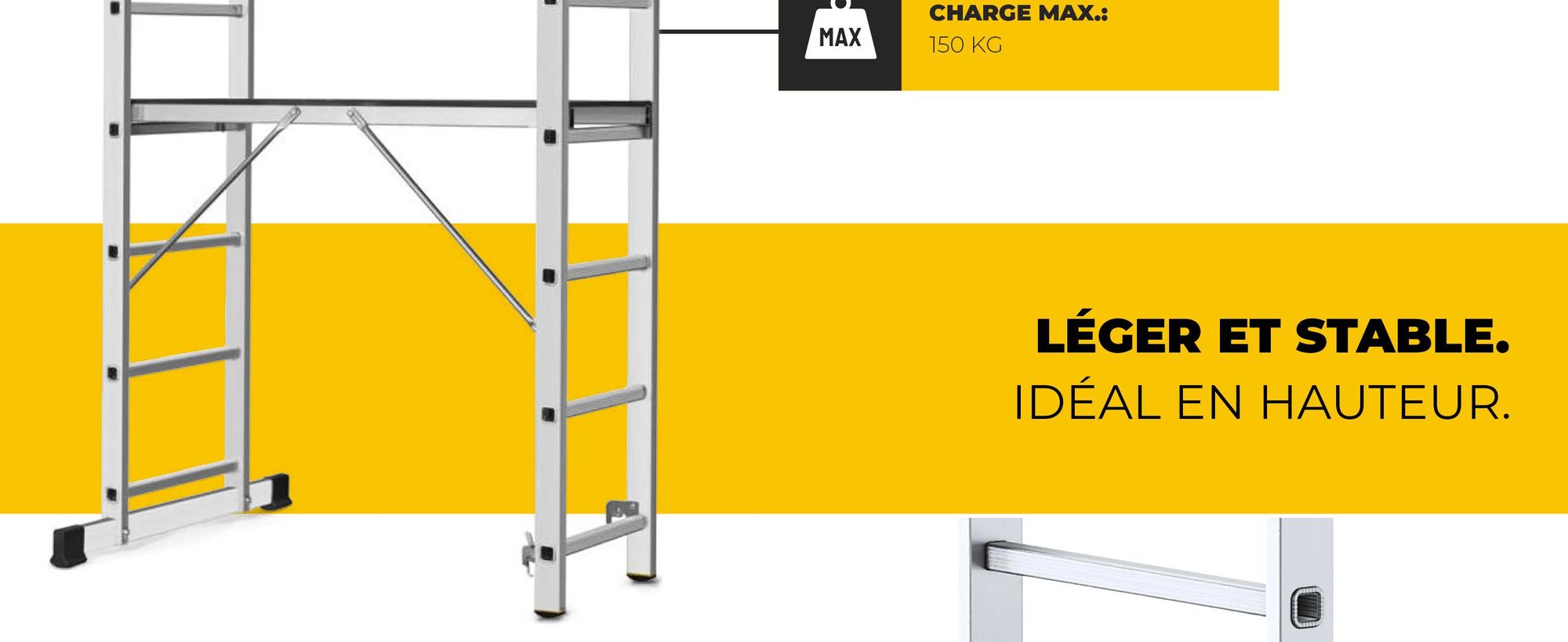 Drabest | Échafaudage en aluminium - Échafaudage en aluminium 2x7 - Échafaudage échelle - Charge admissible de la plateforme : 150 kg - Dimensions de