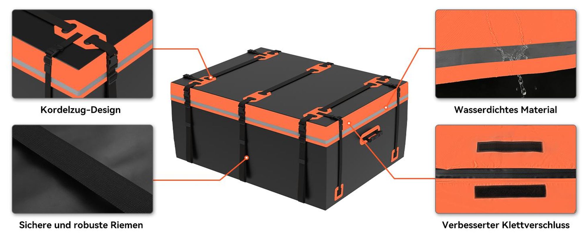Puluomis Dachbox 410L faltbar wasserdicht mit Türhaken, Schloss, 8 robuste Gurte, rutschfeste Matte, 500D PVC für alle Fahrzeuge mit/ohne Dachträger
