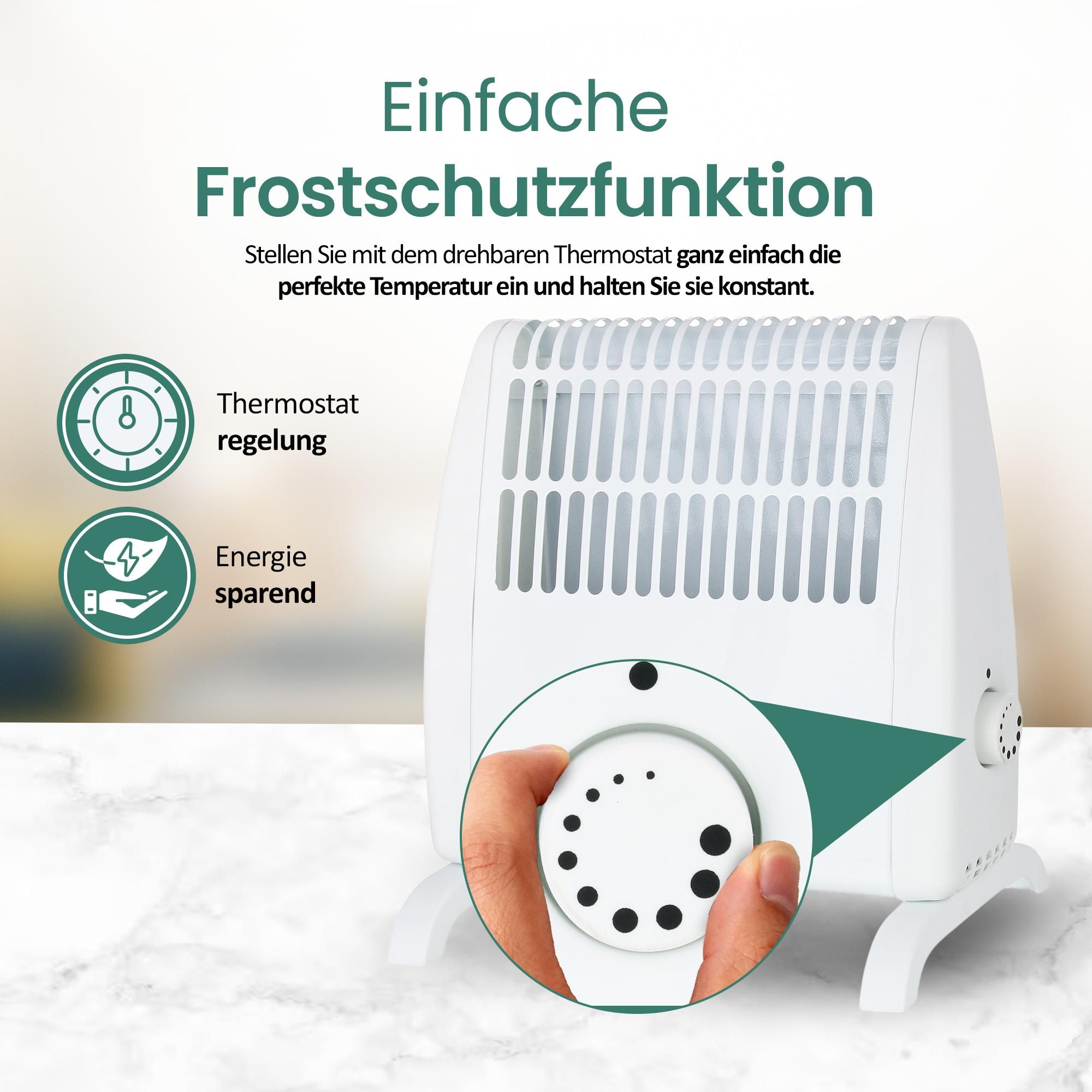 Emerio Frostwächter FG-117320 – 5 m² - 500W - Einstellbarer Thermostat - Freistehend - Kontrollleuchte - Kompakt - Weiß