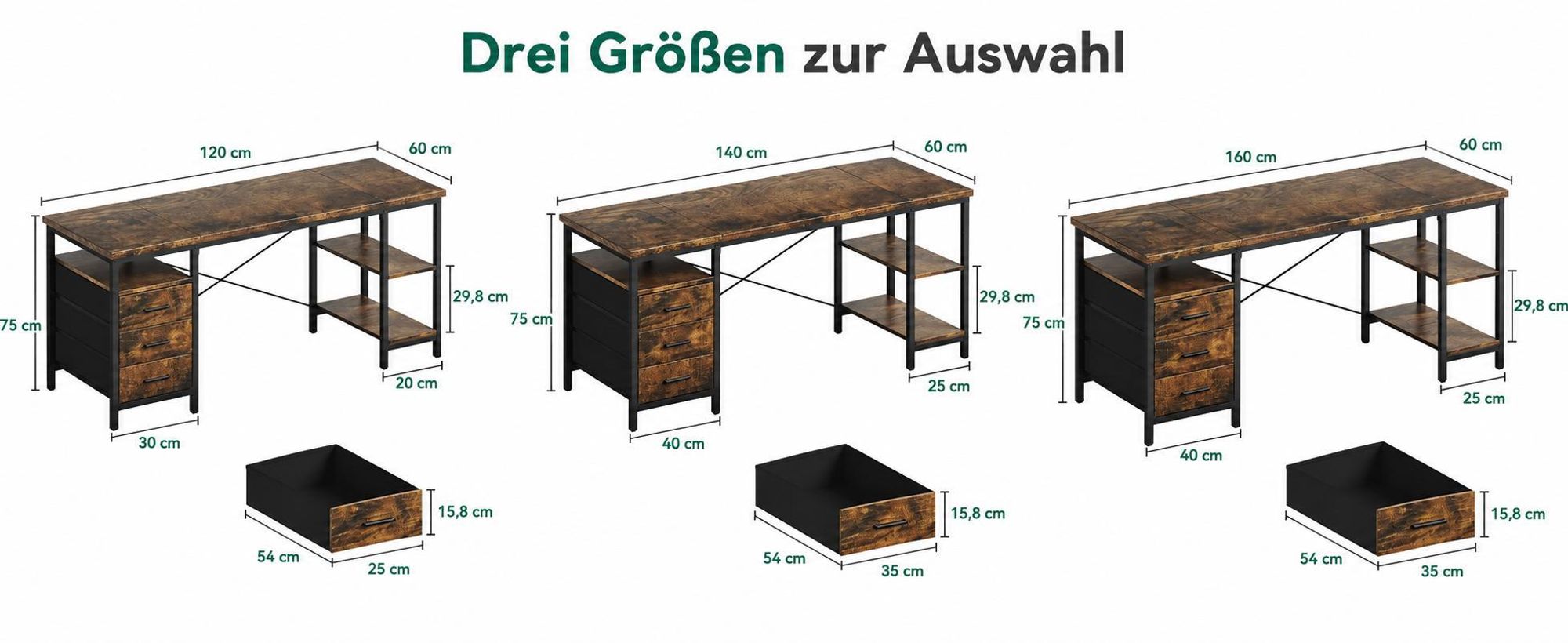 Schreibtisch 160x60x75cm Umkehrbarer PC Tisch, Bürotisch Moderner Stil für Computer