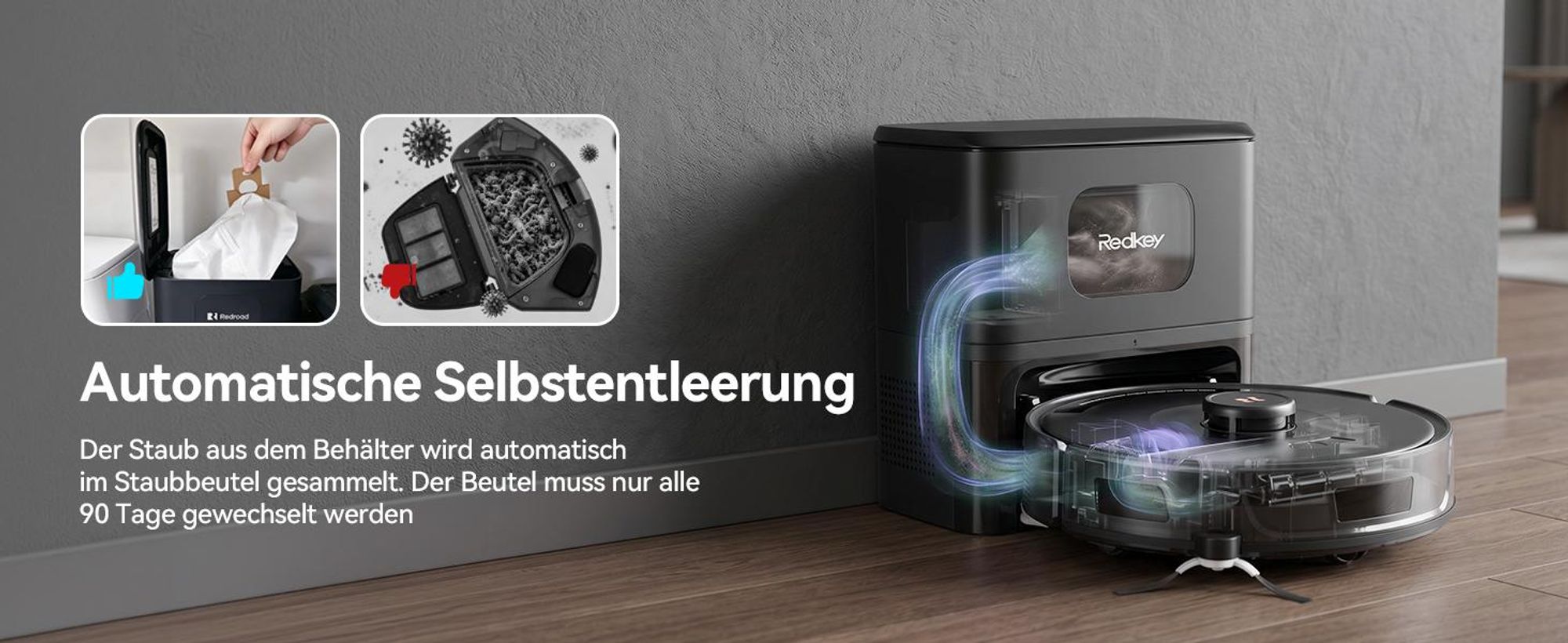 Staubsauger Roboter D8 PRO mit 38000Pa Saugkraft, Wischfunktion, 200min Laufzeit, LDS-Navigation, All-in-1-Entleerungsstation und Anti-Wickel-Bürste