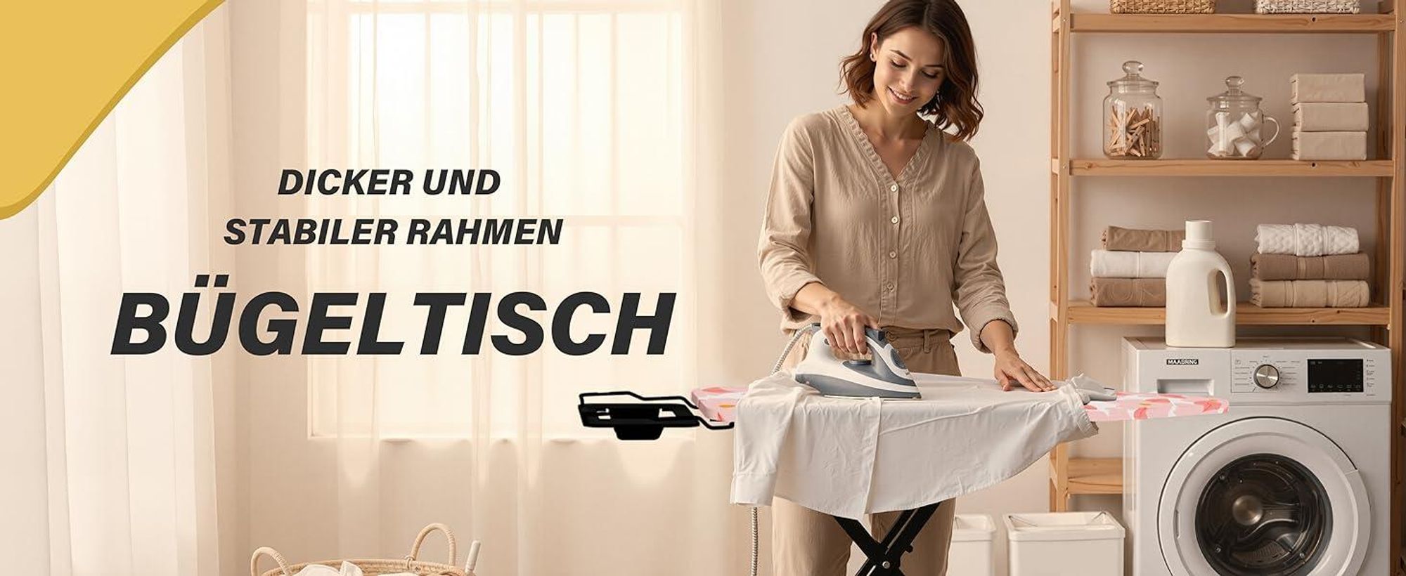 STANEW Bügelbrett 122 x 38 cm,Klappbares Bügelbretter Bügeltisch für Dampfbügeleisen,Sicherheitsschließsystem,höhenverstellbar