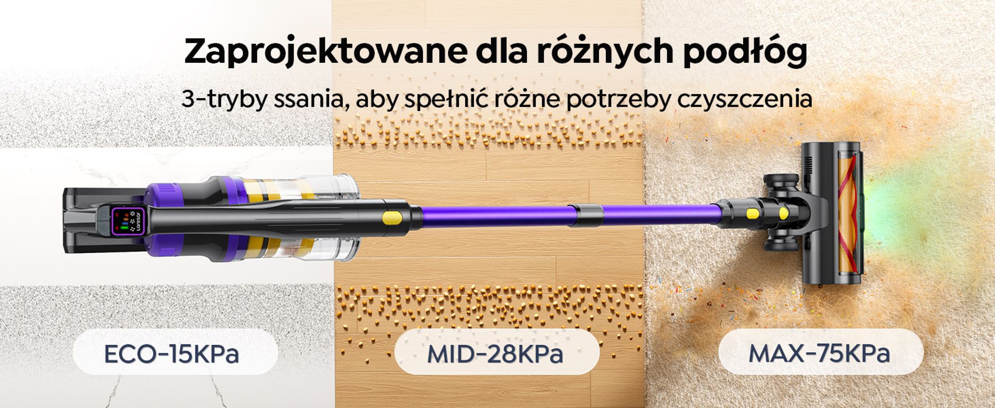 Laresar X11 Bezprzewodowy odkurzacz, 550 W/75 000 Pa Bezprzewodowy odkurzacz z ekranem dotykowym, do 60 minut czasu pracy, bezprzewodowy odkurzacz zap