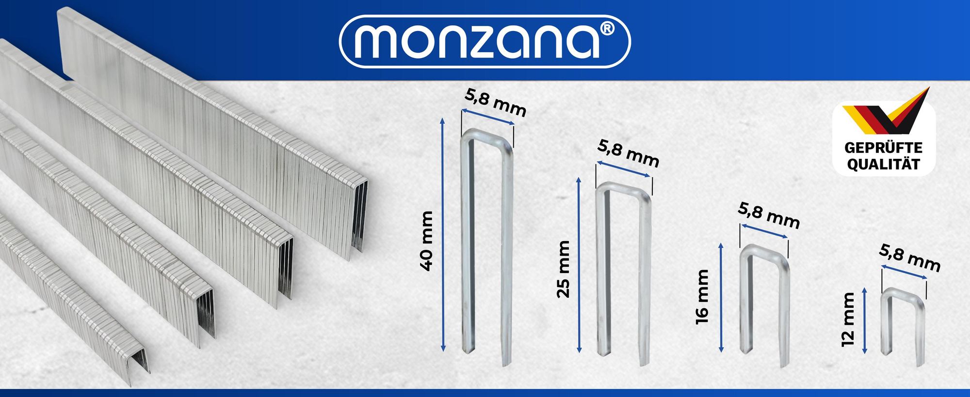MONZANA® Tackerklammern 25 mm Verzinkt Passgenau für Druckluft Elektro Akku Tacker 5000 Stück 5,8 mm Für Montage Innenausbau Möbel