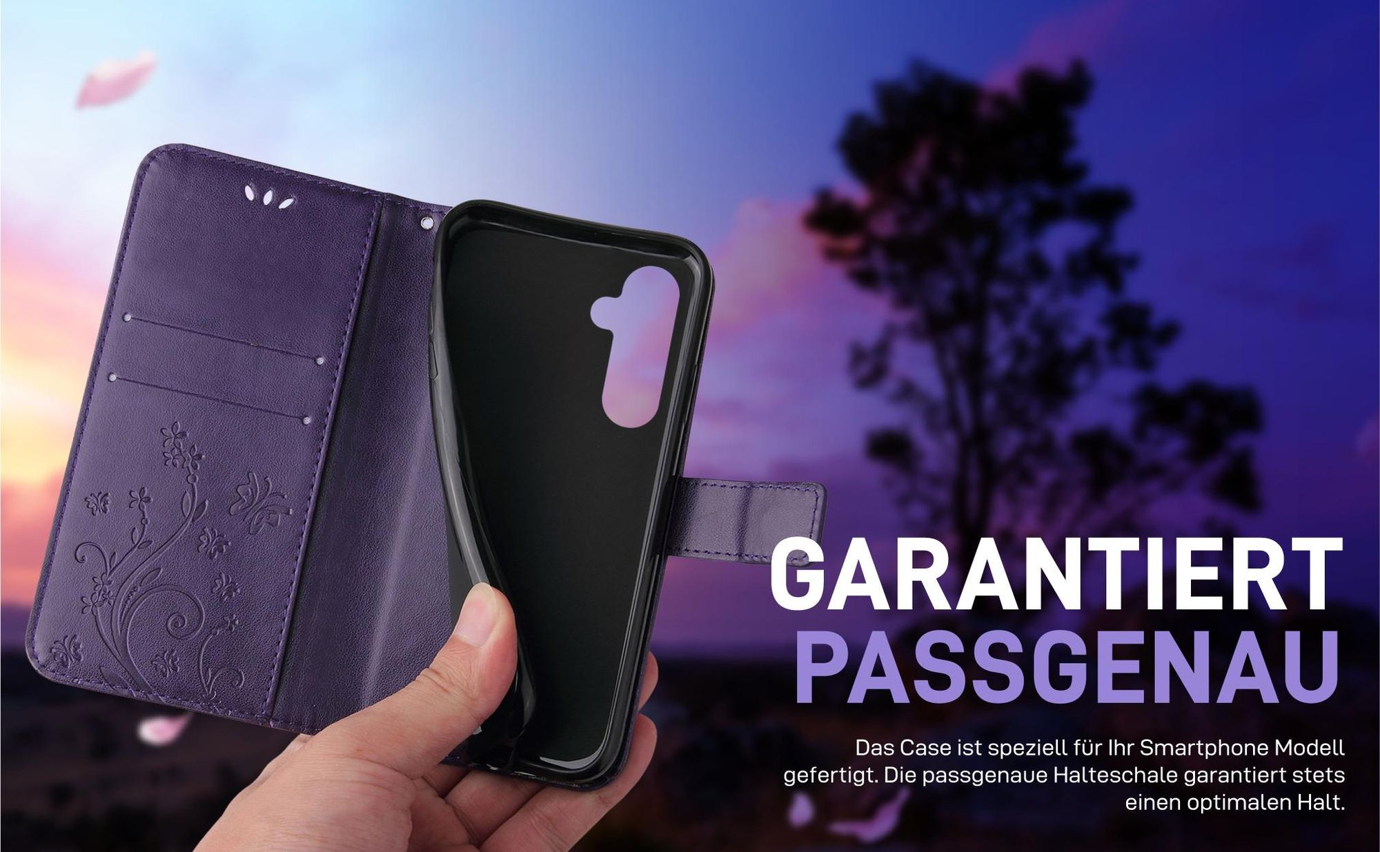 Violette Klapphülle für Samsung Galaxy A15 / A15 5G mit präziser Passform und sicherem Halt