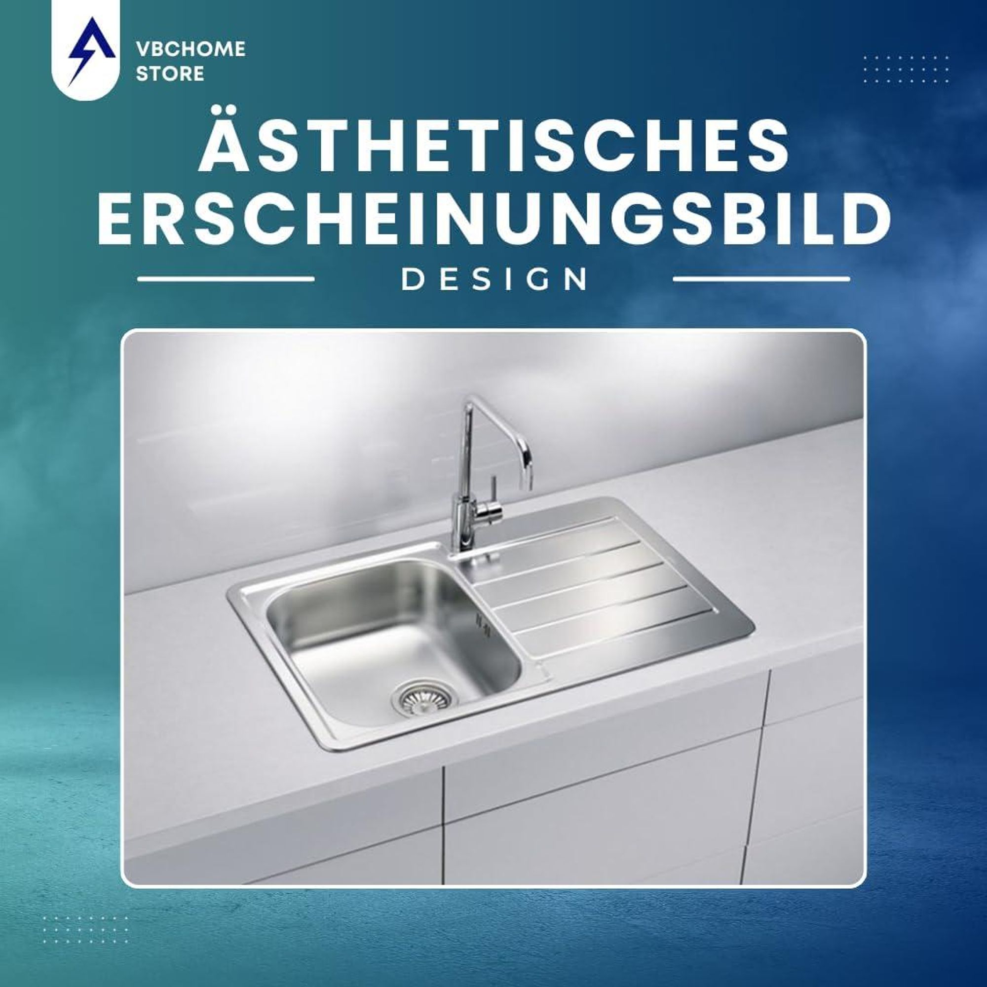 VBChome Edelstahlspüle 79 x 50 cm Satinstruktur Einbauspüle Spülbecken mit Hahnloch Abtropffläche Rechts Ablaufgarnitur Camping Küchenspüle