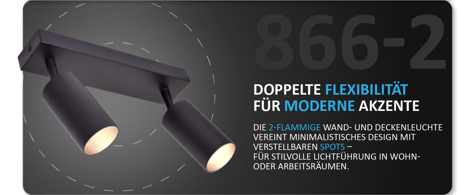 Deckenleuchte schwenkbar schwarz Deckenstrahler Wandleuchte 2x GU10 Fassung ProSpot 866-2