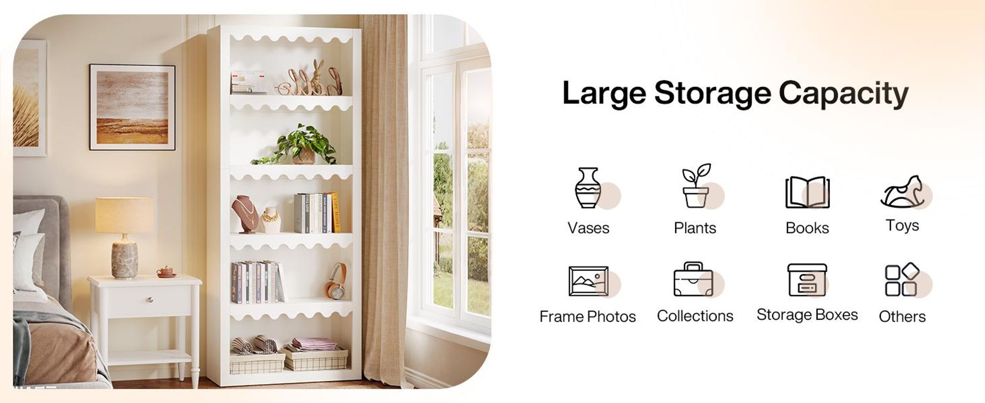 Tribesigns Bücherregal, 180 cm Standregal mit Muschelkanten, modernes Display-Regal als Stauraum-Organizer für Wohnzimmer, Homeoffice, Schlafzimmer