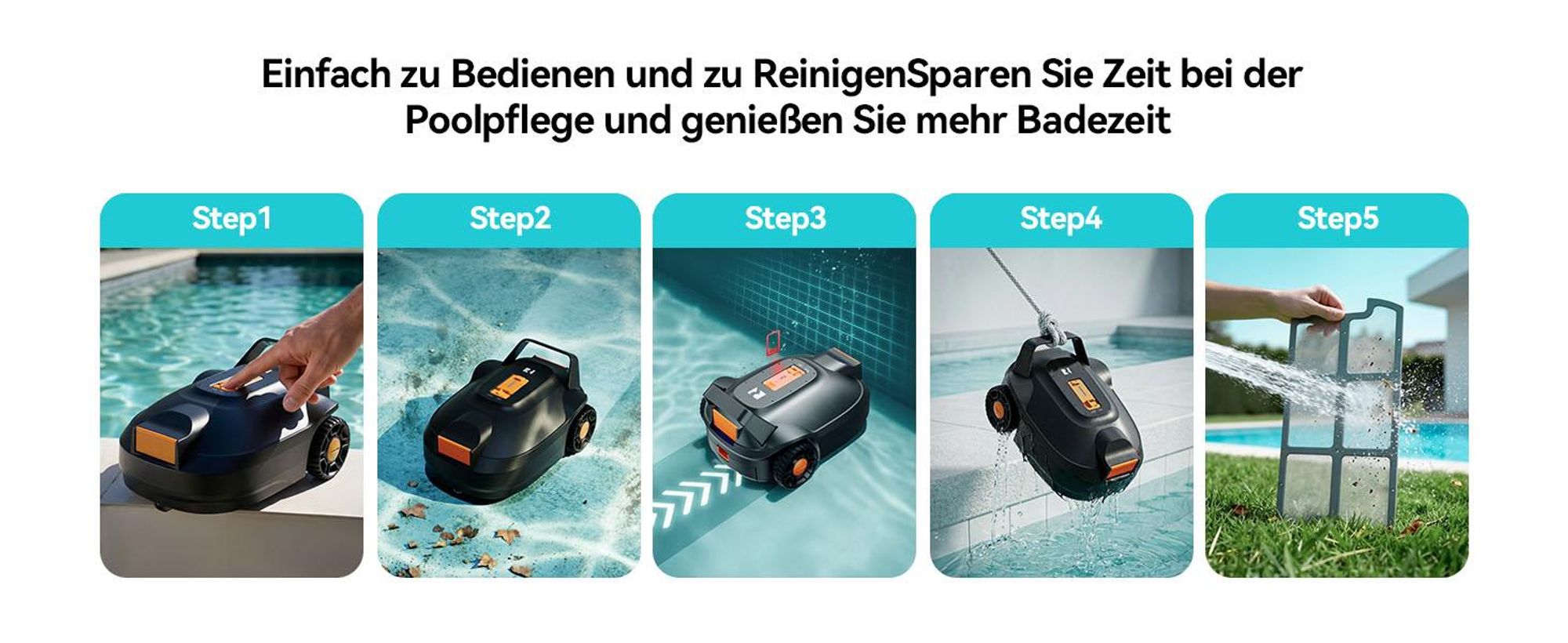 Kabelloser Poolroboter Redroad S2, Doppelmotoren, 180 Min. Laufzeit, starke Saugkraft, bis 3 m Wassertiefe, Selbstparkfunktion